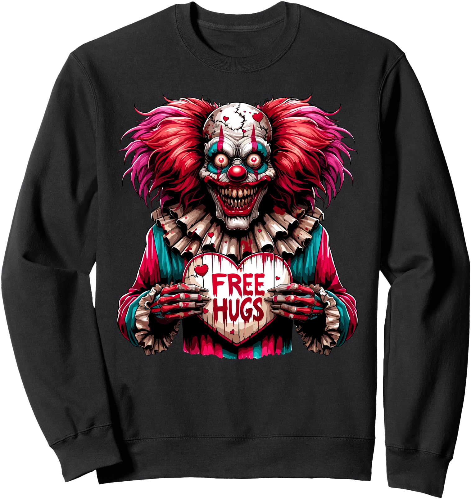 Handcrafted Free Hugs Scary Clown Hoodie - Casual Everyday Wear for Adults - T-Shirt, Sweatshirt, Hoodie