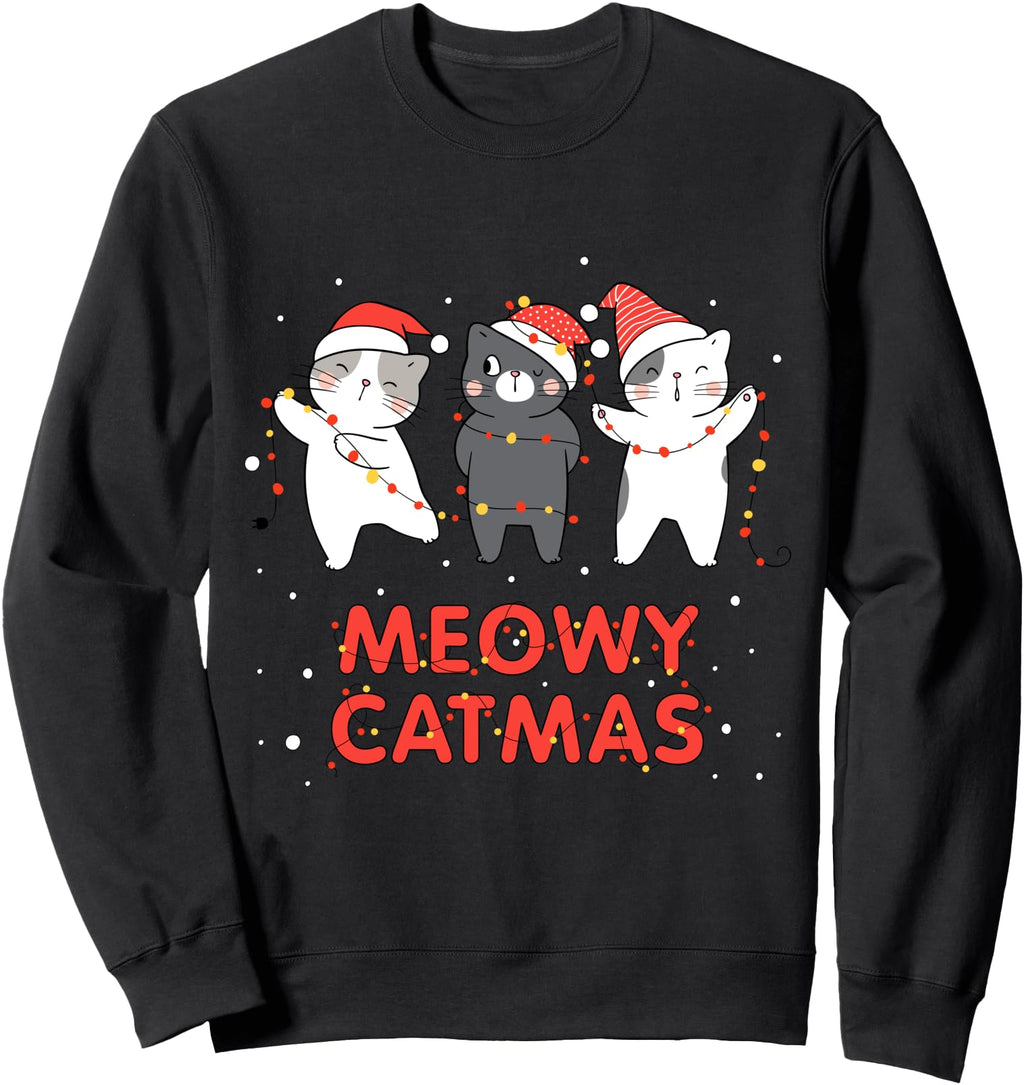 Original Meowy Catmas Novelty Cat Hoodie - Streetwear Style for Adults - T-Shirt, Sweatshirt, Hoodie