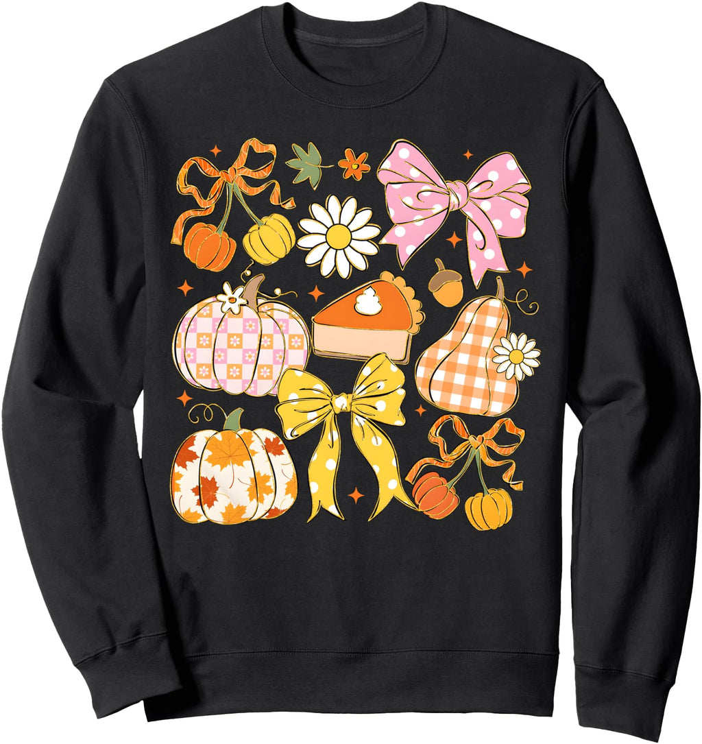 Coquette Floral Bow Pumpkin Sweatshirt - Aesthetic Graphic for Adults - T-Shirt, Sweatshirt, Hoodie