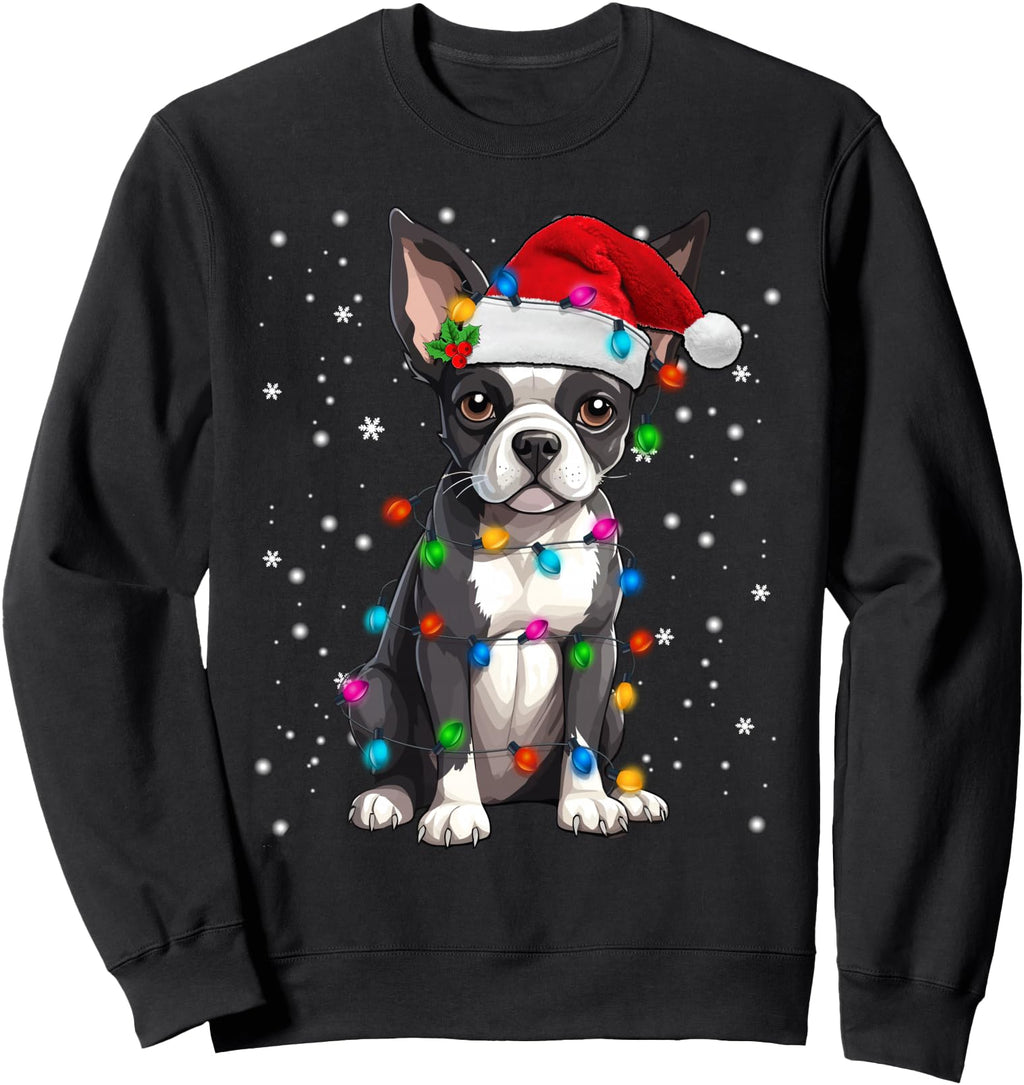 Exclusive Boston Terrier Santa Hat T-Shirt - Minimalist Print for Adults - T-Shirt, Sweatshirt, Hoodie