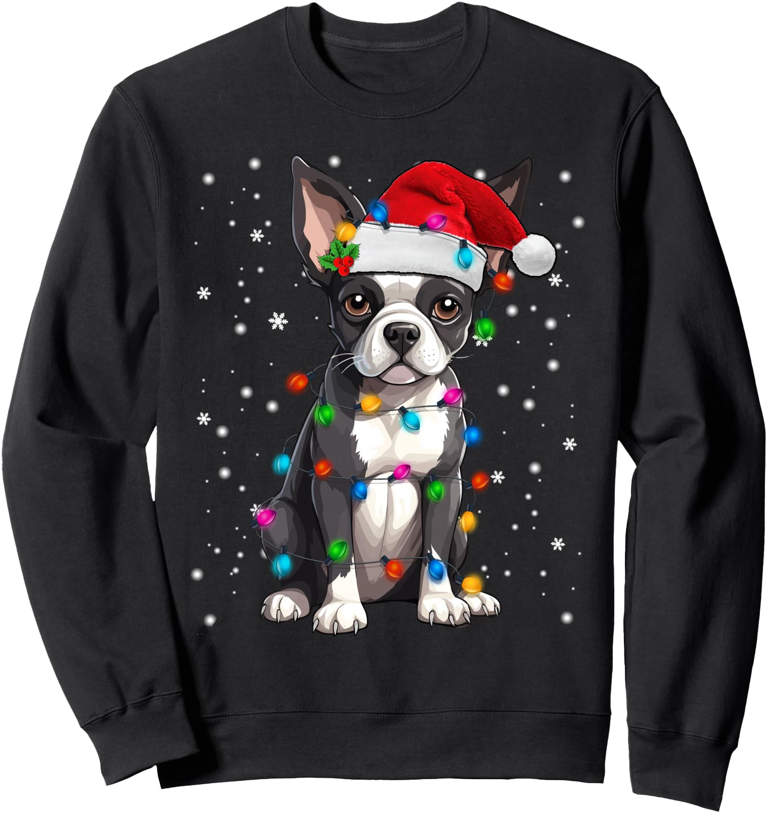 Exclusive Boston Terrier Santa Hat T-Shirt - Minimalist Print for Adults - T-Shirt, Sweatshirt, Hoodie