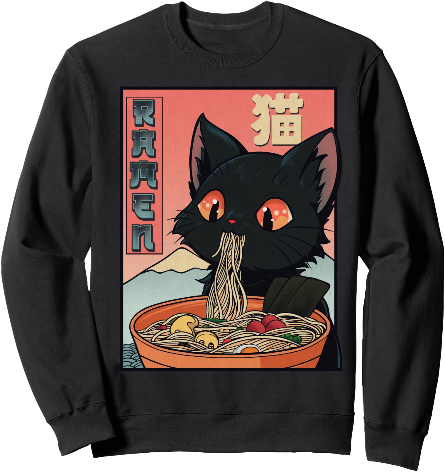 Handcrafted Cat Ramen Japanese Sweatshirt - Fun Novelty Design Men Women - T-Shirt, Sweatshirt, Hoodie