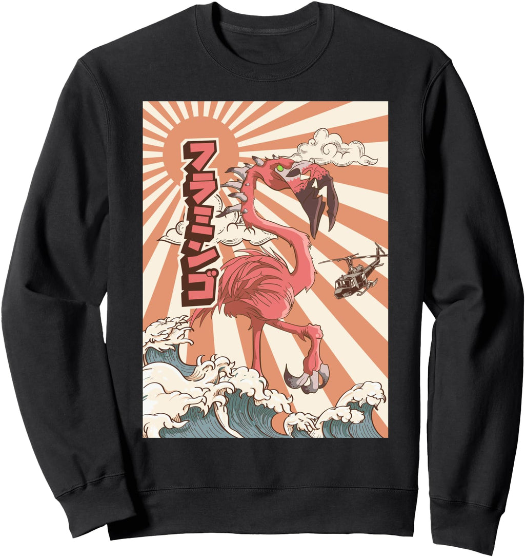 Handcrafted Kaiju Flamingo Japanese Hoodie - Novelty Apparel Unisex - T-Shirt, Sweatshirt, Hoodie