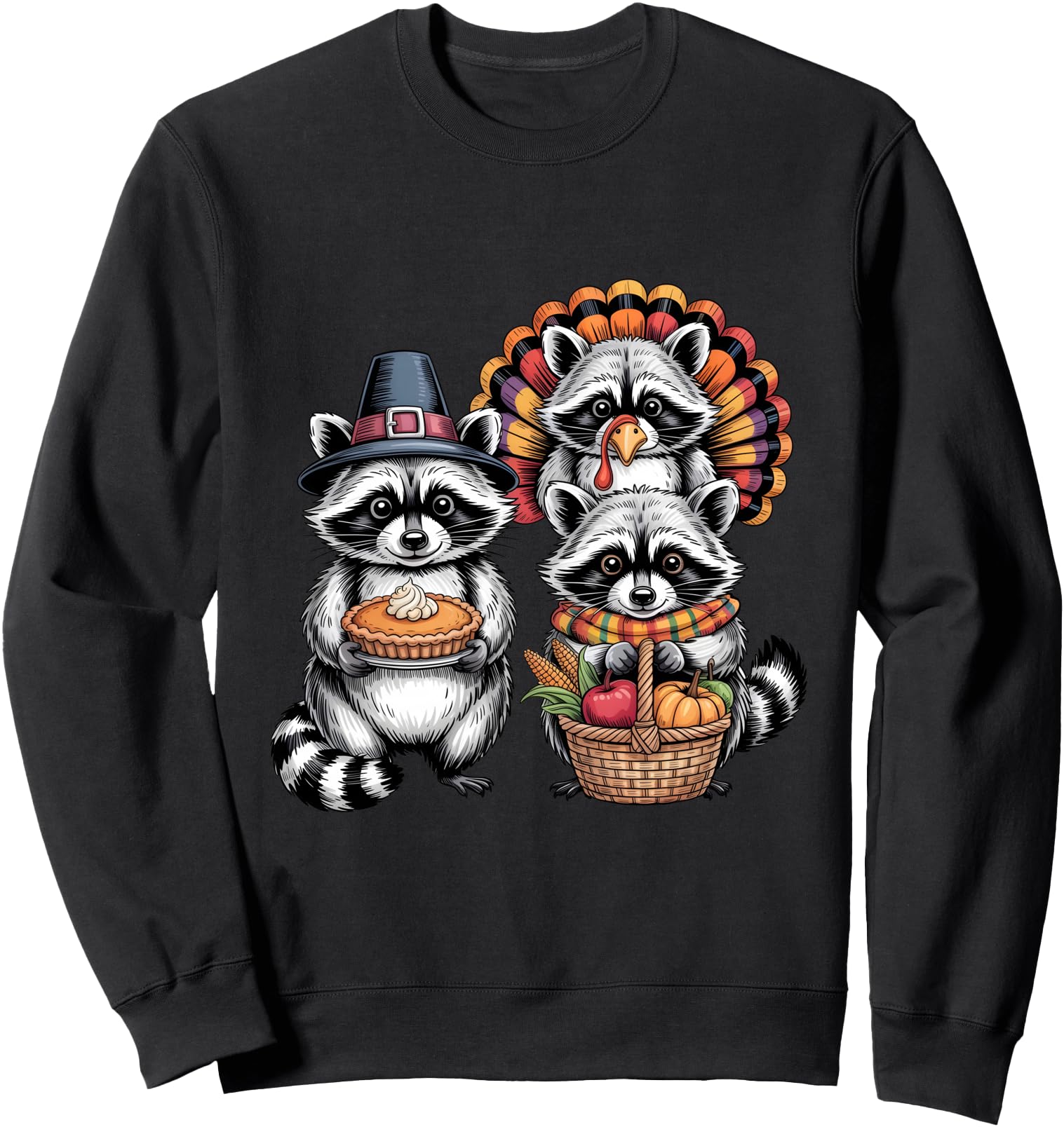 Authentic Thanksgiving Raccoon Trio Sweatshirt - Aesthetic Graphic Unisex - T-Shirt, Sweatshirt, Hoodie