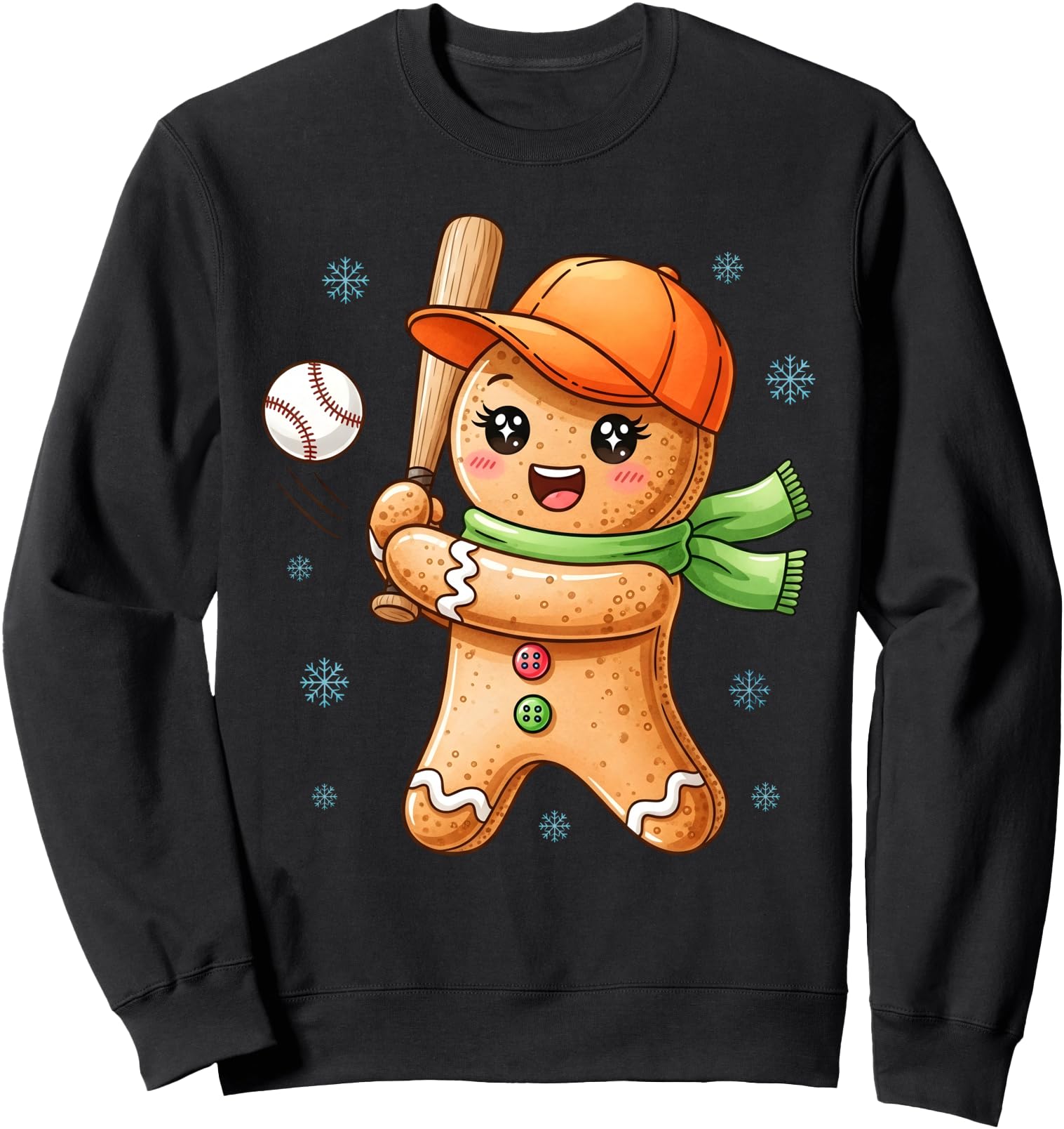 Gingerbread Baseball Snowflake Sweatshirt - Aesthetic Graphic Men Women - T-Shirt, Sweatshirt, Hoodie
