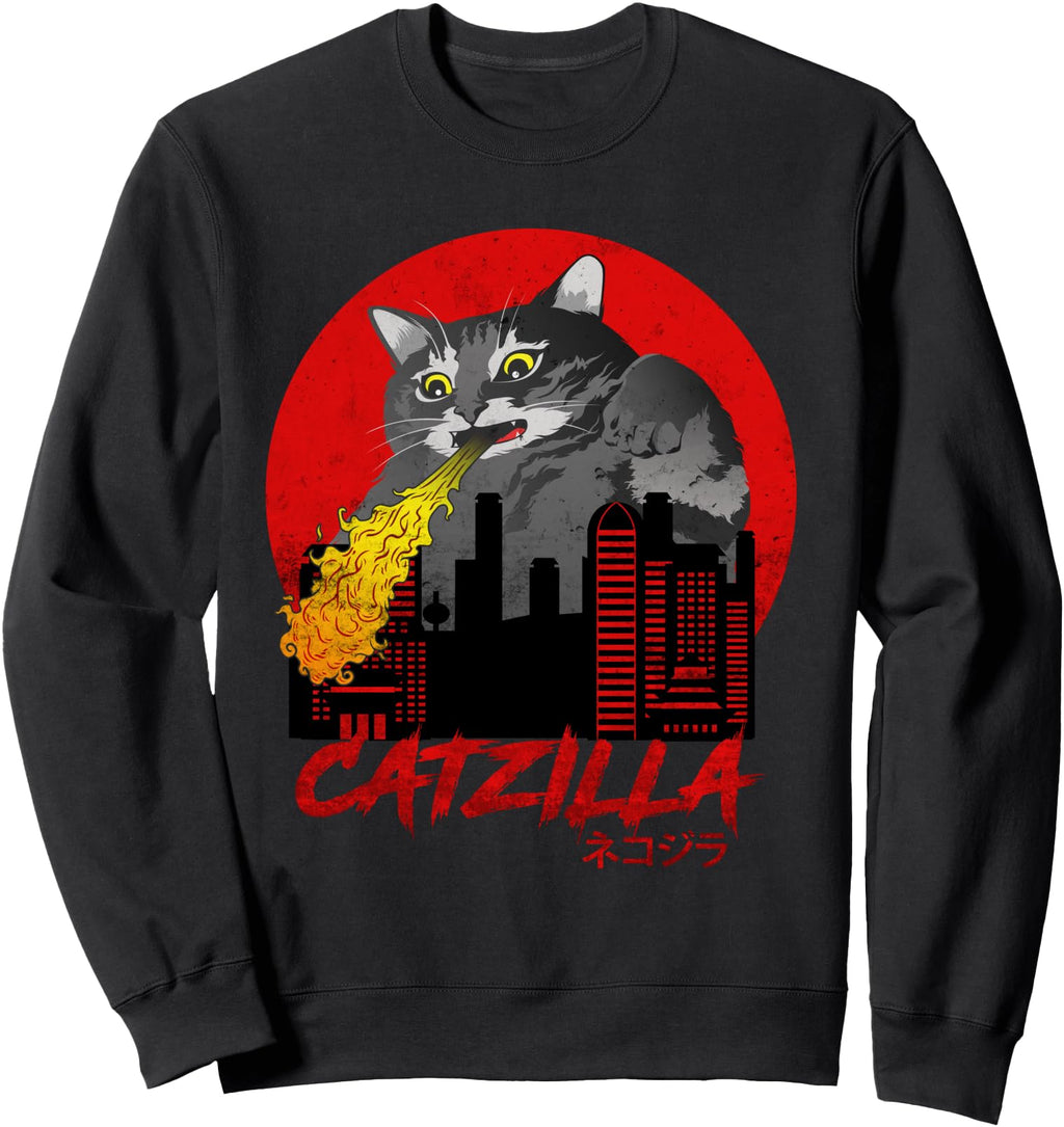 Original Catzilla Cat Monster Hoodie - Minimalist Print for Adults - T-Shirt, Sweatshirt, Hoodie