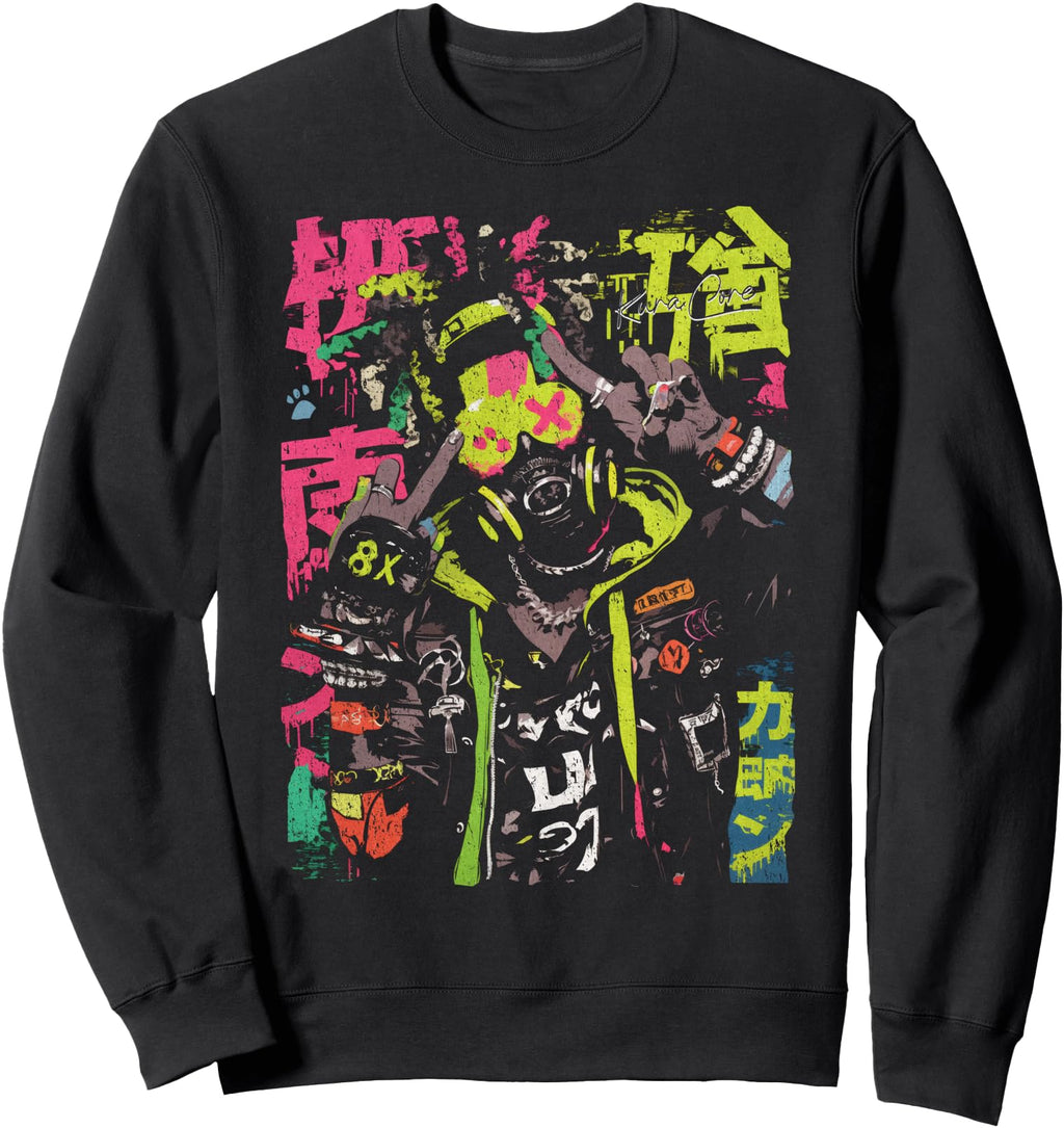 Japanese Streetwear Afro Cyberpunk Y2K Hoodie - Fun Novelty Design Unisex - T-Shirt, Sweatshirt, Hoodie