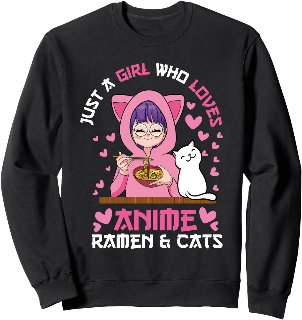 Just Who Loves Anime Ramen And Cats Kawaii T-Shirt - Graphic Print Unisex - T-Shirt, Sweatshirt, Hoodie
