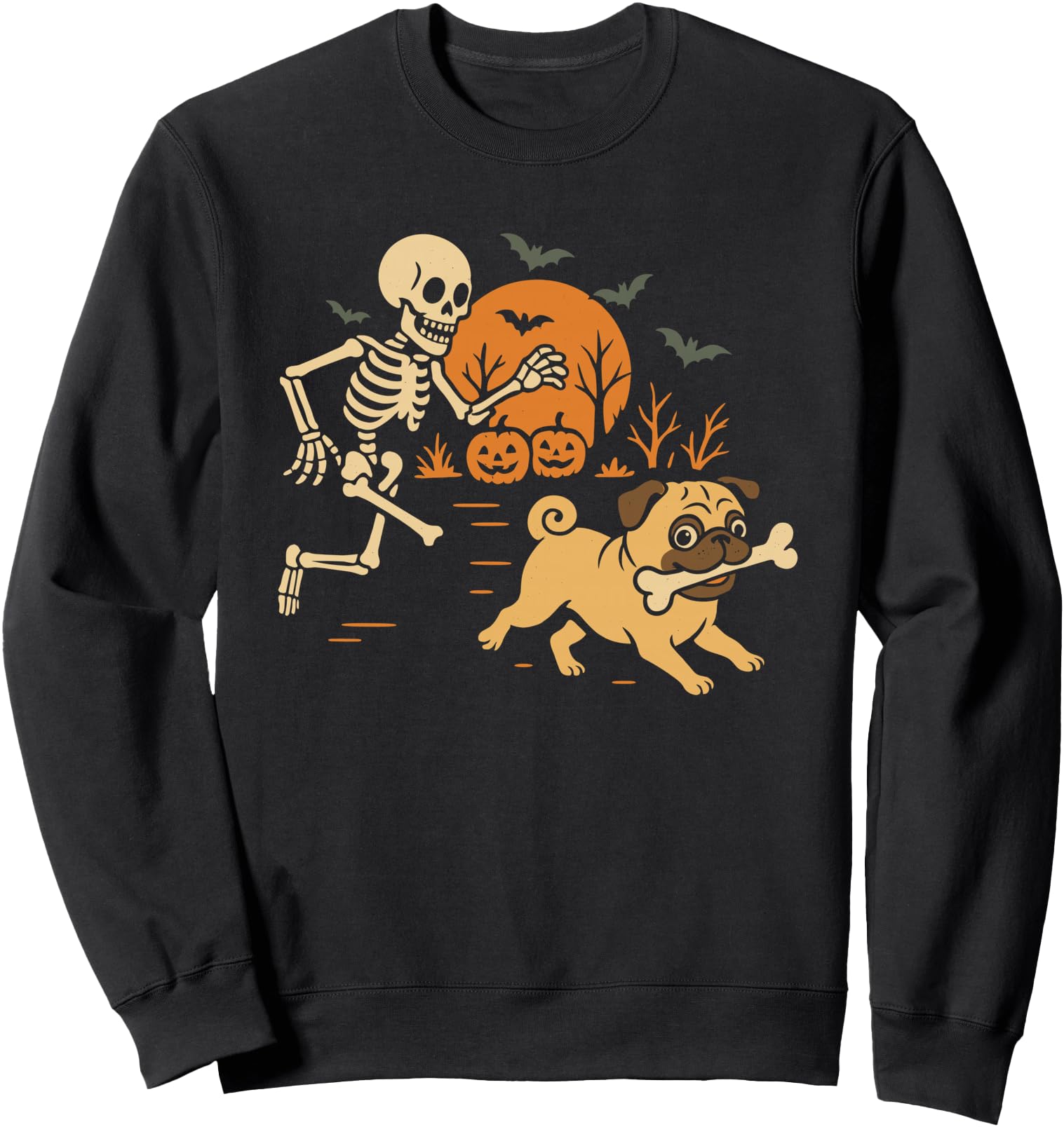 Handcrafted Skeleton Chasing Pug T-Shirt - Novelty Apparel Unisex - T-Shirt, Sweatshirt, Hoodie