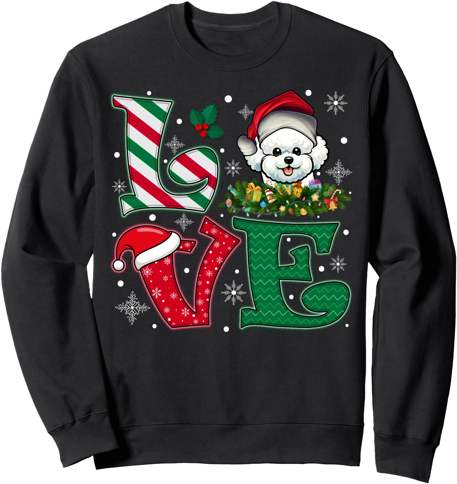 Santa Hat Love Bichon Frise Dog Rare T-Shirt - Streetwear Style for Adults - T-Shirt, Sweatshirt, Hoodie