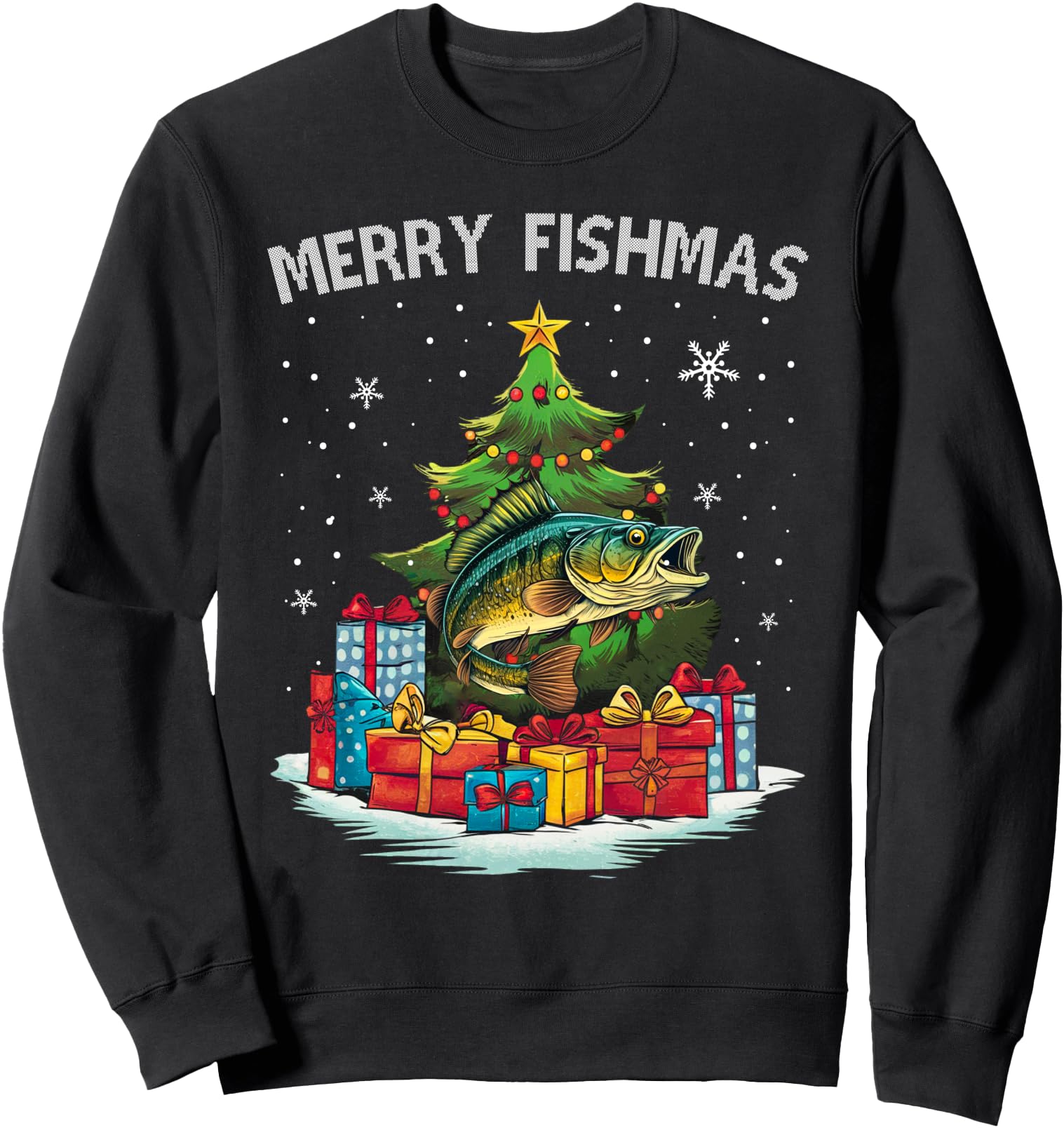 Merry Fishmas Fishing Ugly Large Mouth T-Shirt - Novelty Apparel Unisex - T-Shirt, Sweatshirt, Hoodie