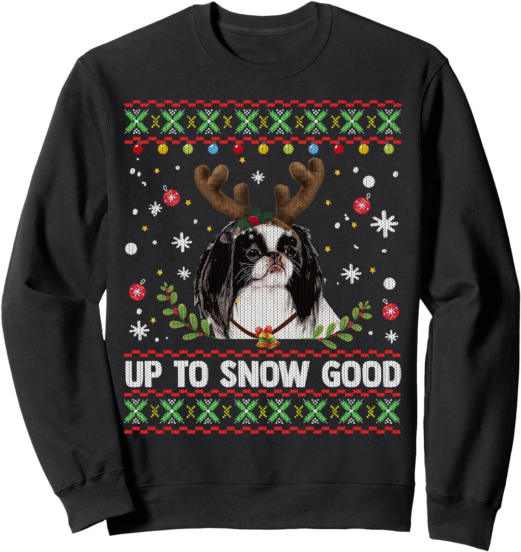 Japanese Chin Dog Reindeer Ugly Hoodie - Novelty Apparel for Adults - T-Shirt, Sweatshirt, Hoodie