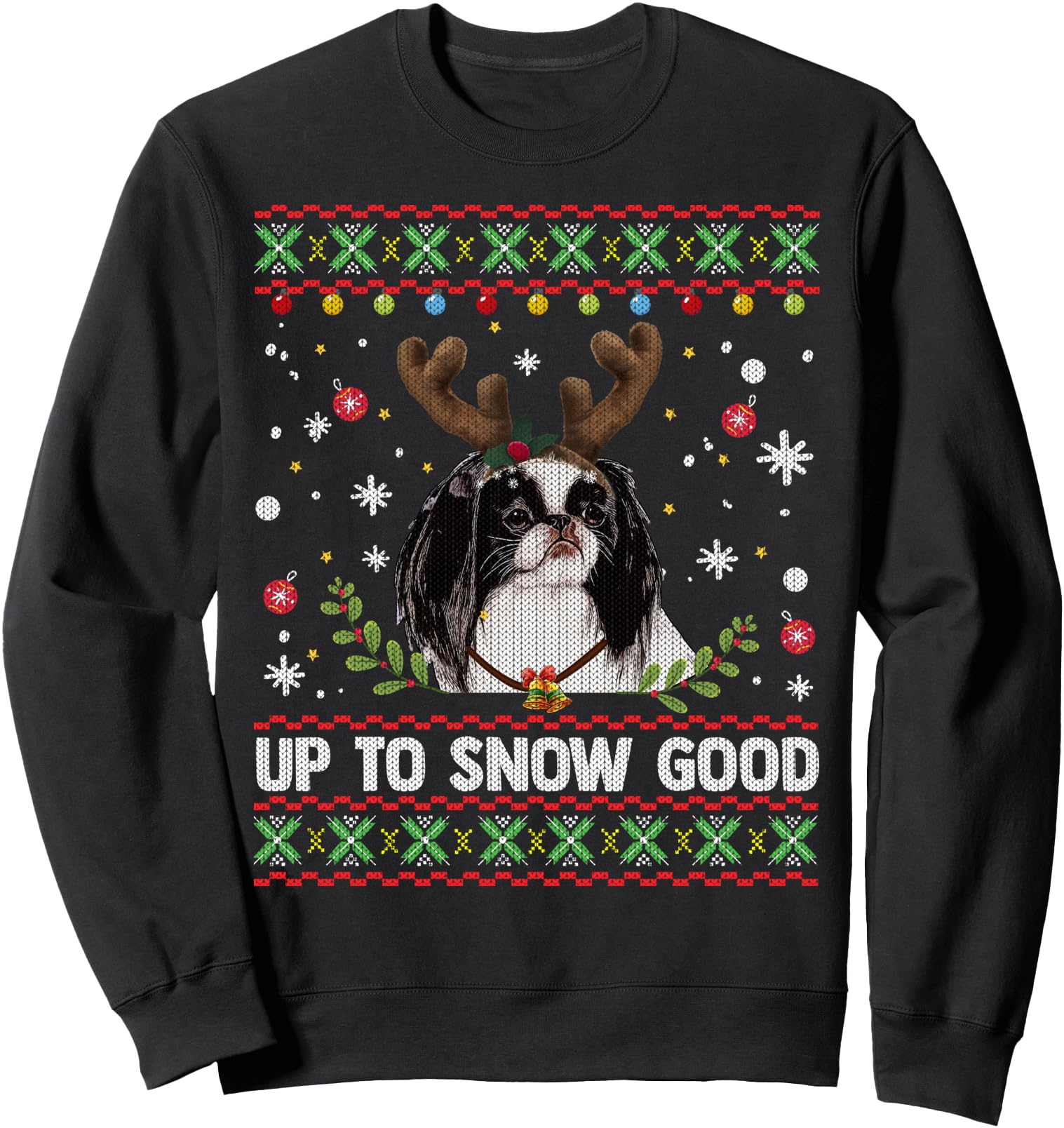 Japanese Chin Dog Reindeer Ugly Hoodie - Novelty Apparel for Adults - T-Shirt, Sweatshirt, Hoodie