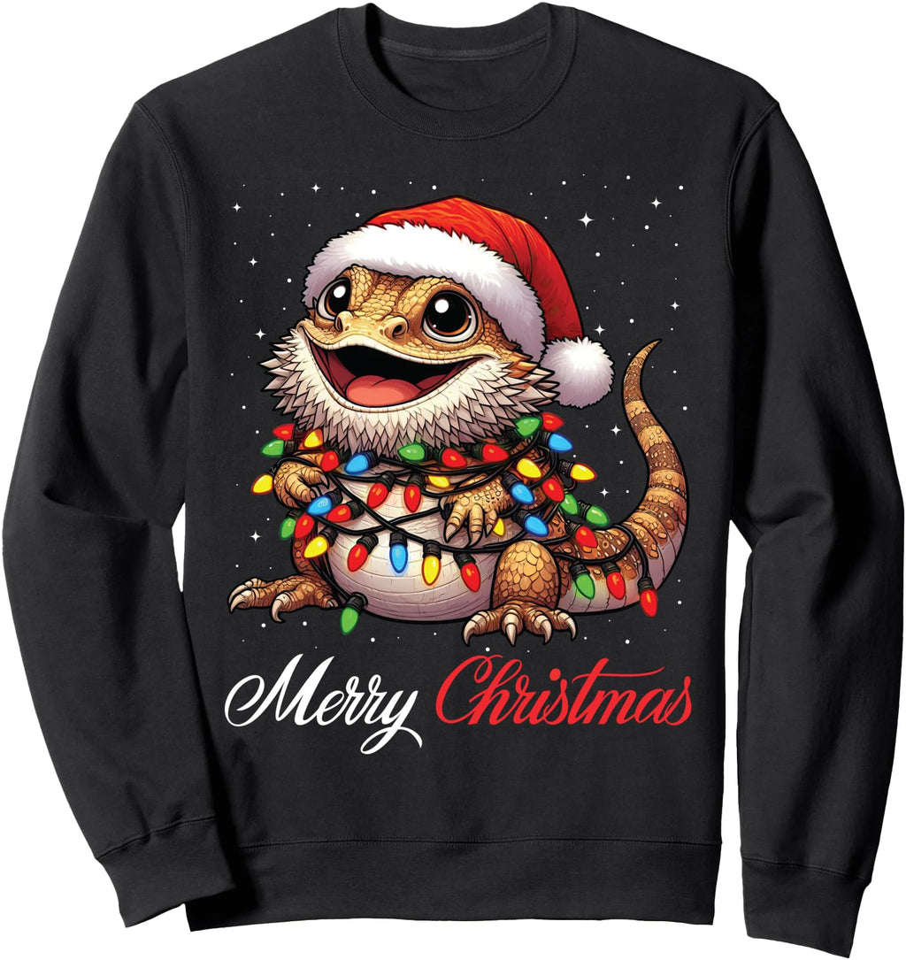 Handcrafted Bearded Dragon Merry Lights Hoodie - Unique Graphic Men Women - T-Shirt, Sweatshirt, Hoodie
