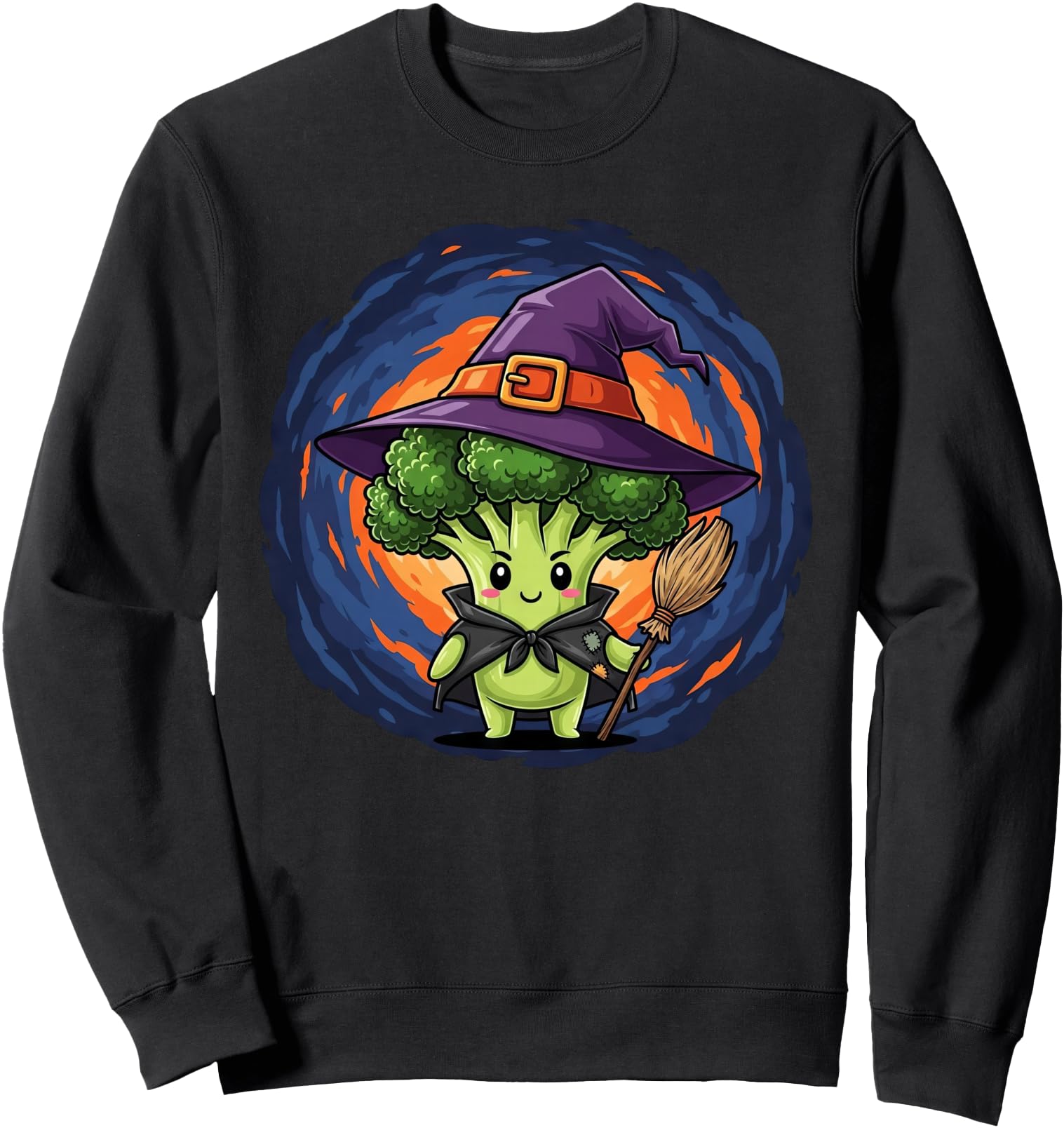 Cartoon Broccoli Witch Halloween Fun T-Shirt - Custom Art Print Men Women - T-Shirt, Sweatshirt, Hoodie