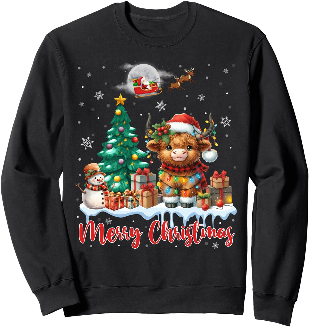 Authentic Merry Highland Cow Santa T-Shirt - Unique Graphic for Adults - T-Shirt, Sweatshirt, Hoodie