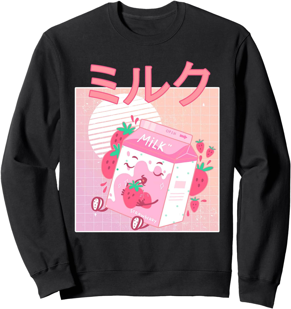 Strawberry Milk Shake 90S Japanese Hoodie - Fun Novelty Design Unisex - T-Shirt, Sweatshirt, Hoodie