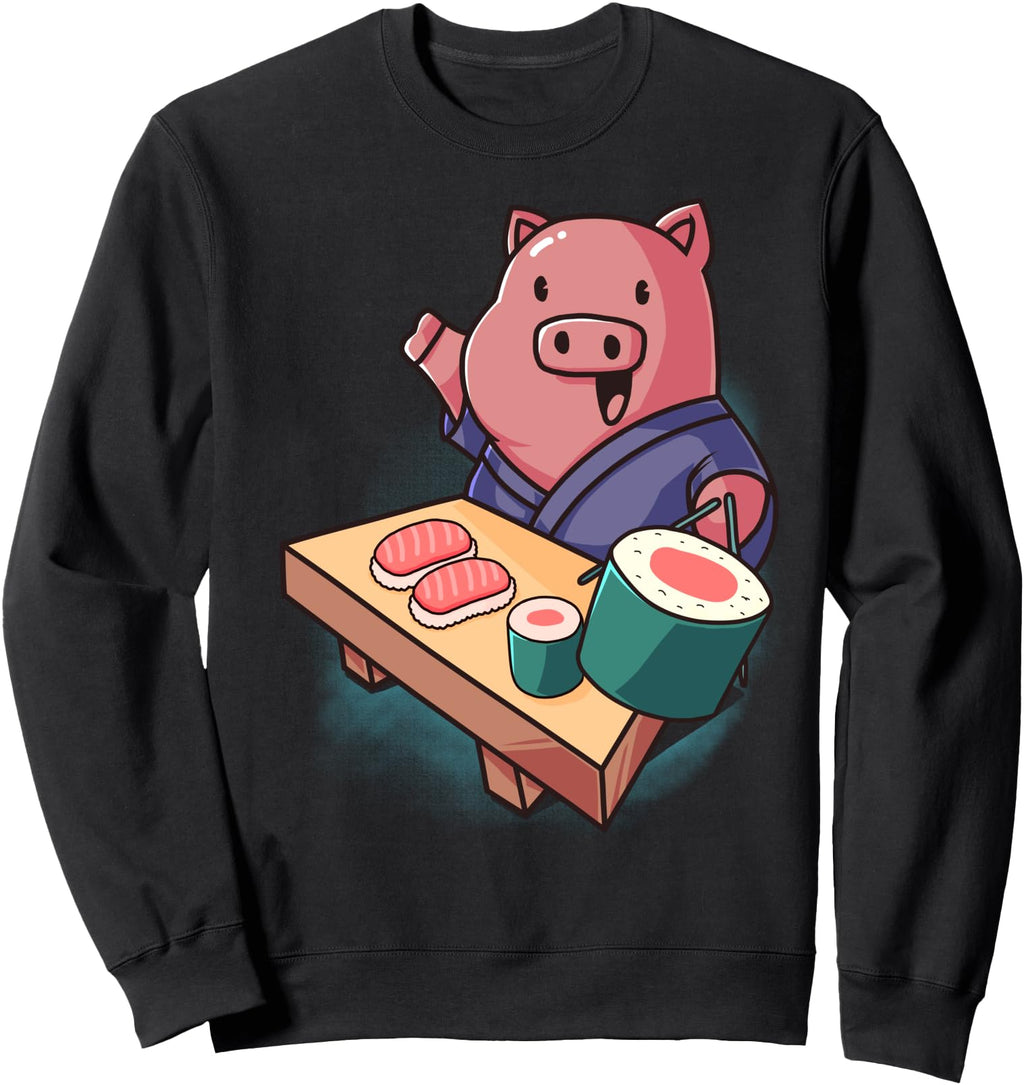 Sushi Pig Chef Cartoon Animals Japanese Hoodie - Graphic Print Men Women - T-Shirt, Sweatshirt, Hoodie