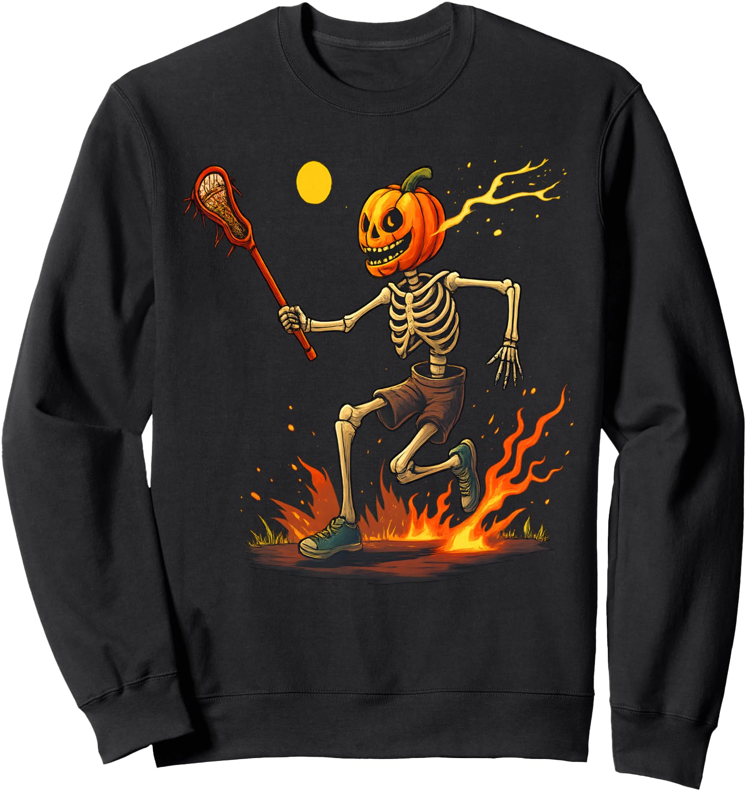 Original Pumpkin Head Skeleton Lacrosse Hoodie - Graphic Print for Adults - T-Shirt, Sweatshirt, Hoodie