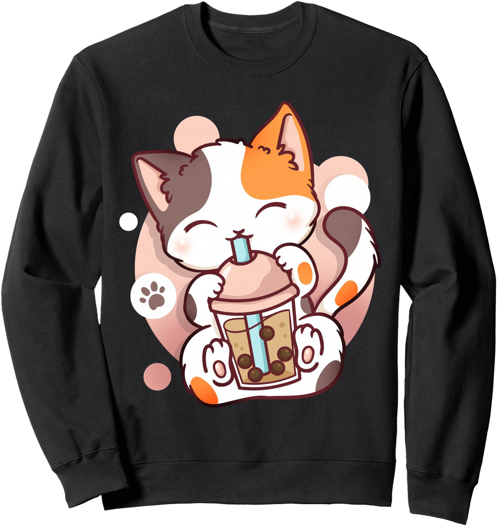 Handcrafted Cat Boba Tea Bubble Tea Anime T-Shirt - Graphic Print Unisex - T-Shirt, Sweatshirt, Hoodie