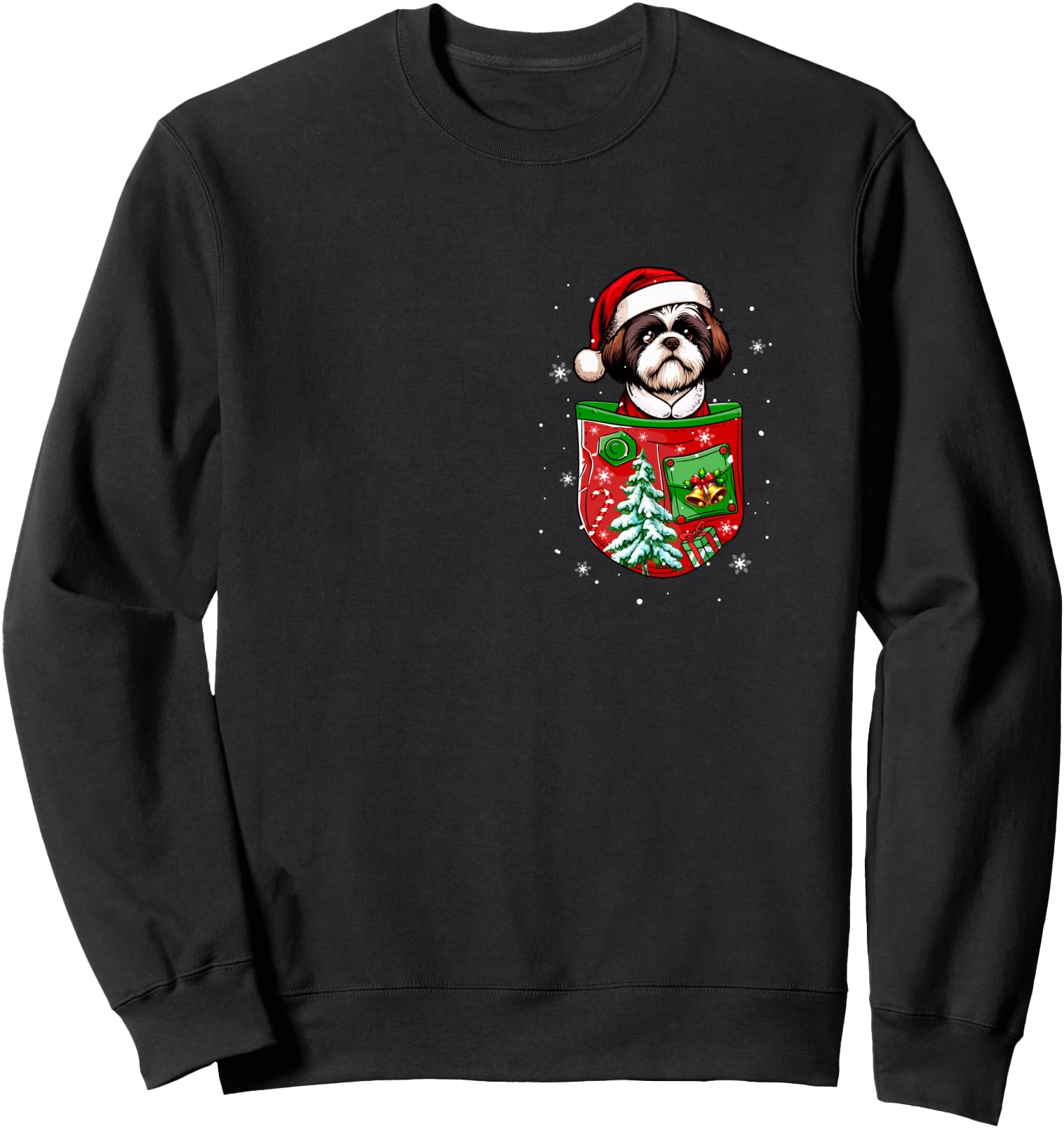 Santa Shih Tzu Pocket Owner Tree Bells Hoodie - Streetwear Style Unisex - T-Shirt, Sweatshirt, Hoodie
