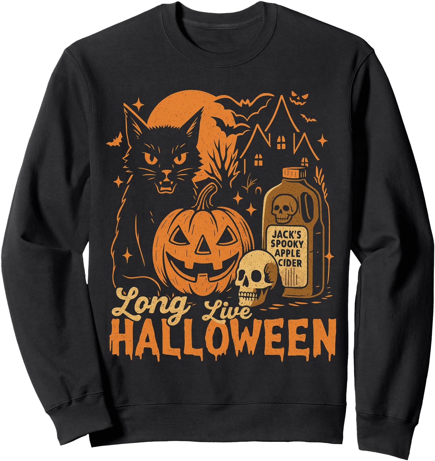 Long Live Halloween Pumpkin Black Cat T-Shirt - Custom Art Print Unisex - T-Shirt, Sweatshirt, Hoodie