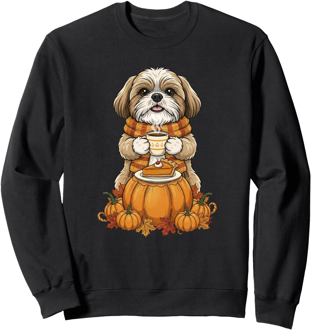 Shih Tzu Coffee Autumn Thanksgiving T-Shirt - Unique Graphic for Adults - T-Shirt, Sweatshirt, Hoodie