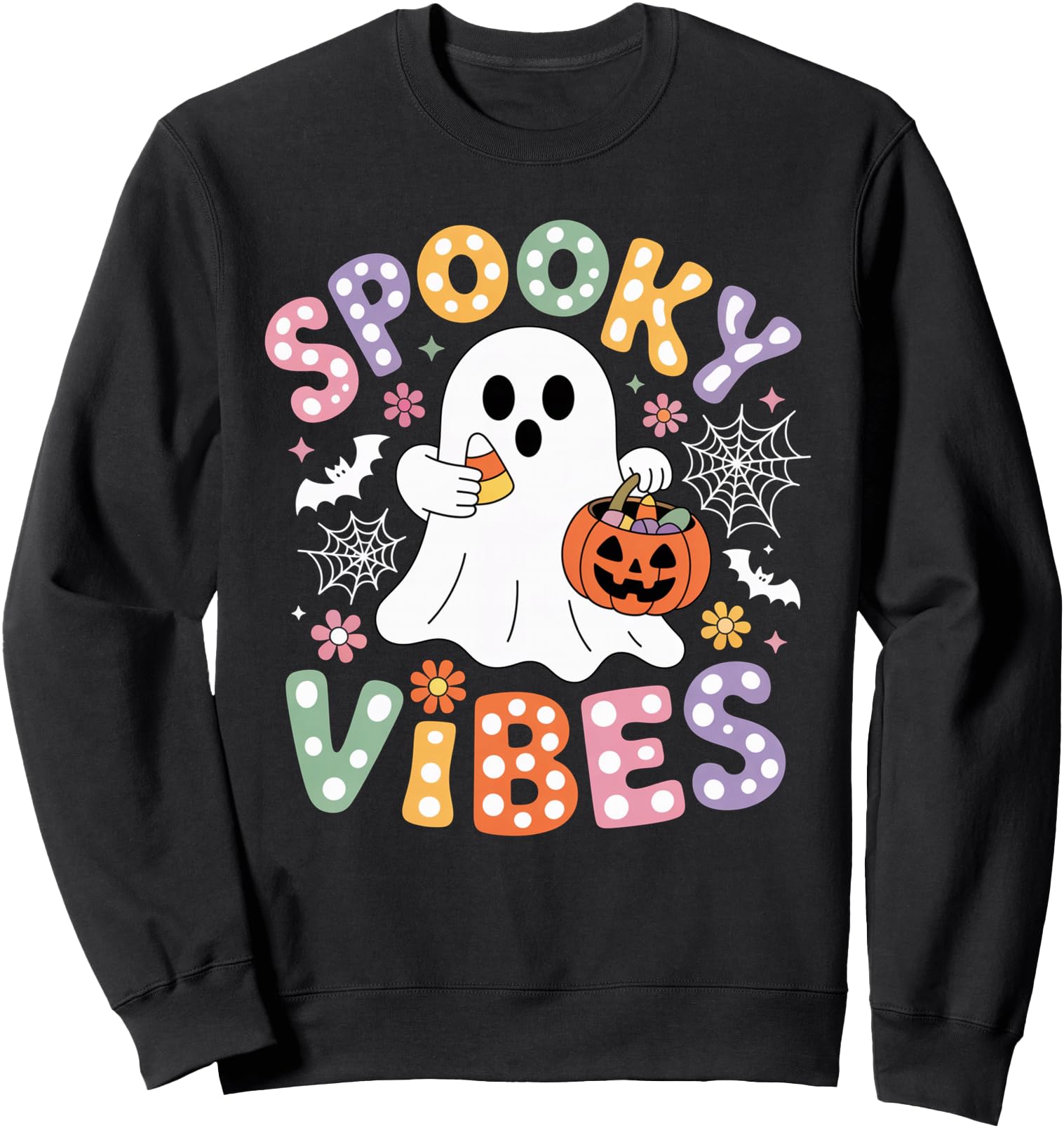 Handcrafted Spooky Vibes Ghost Groovy Sweatshirt - Graphic Print Unisex - T-Shirt, Sweatshirt, Hoodie