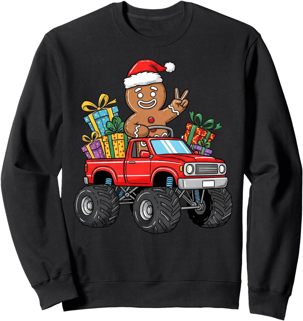 Monster Truck Gingerbread Santa T-Shirt - Fun Novelty Design for Adults - T-Shirt, Sweatshirt, Hoodie