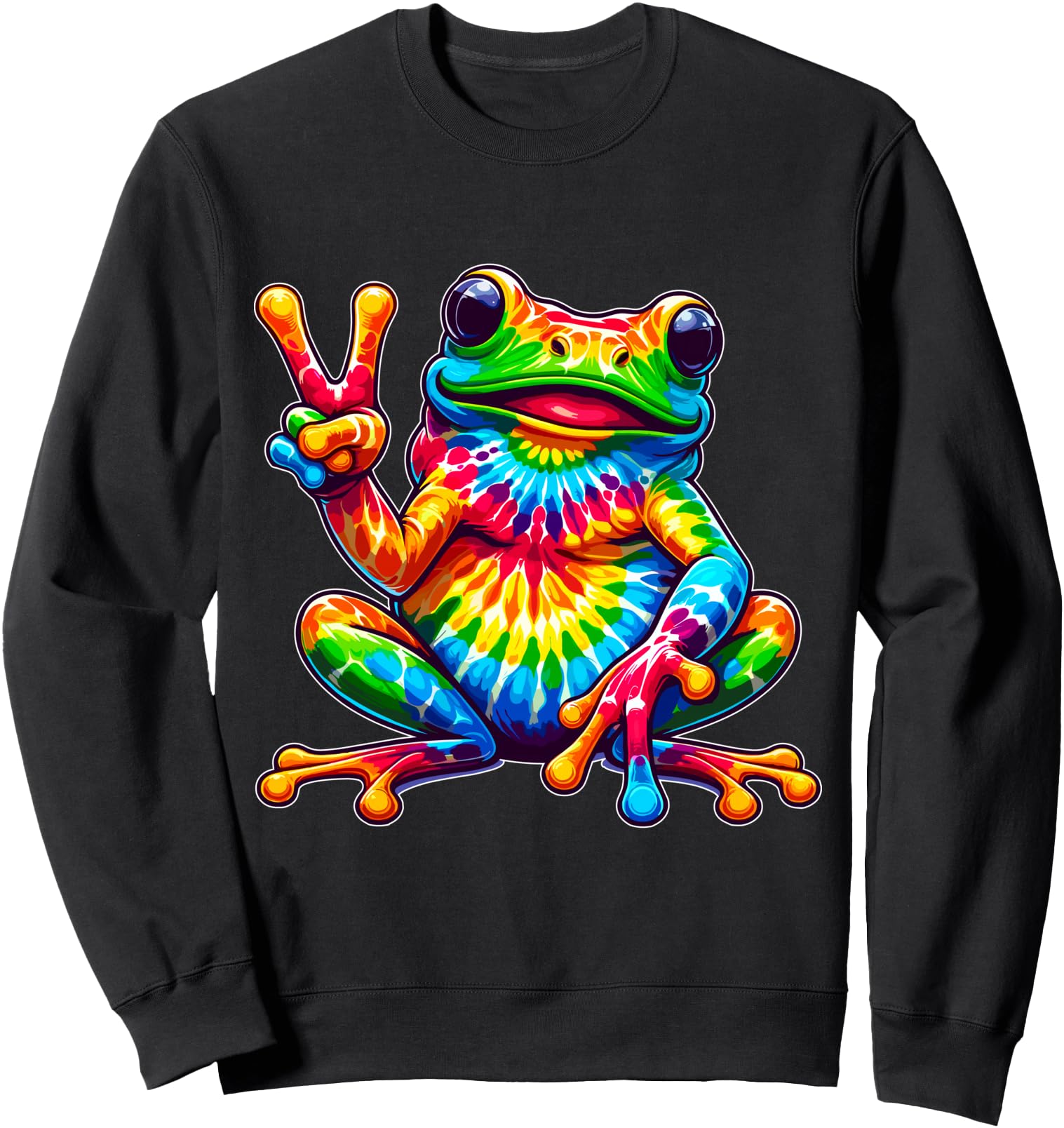 Original Tie Dye Frog Peace Sign Sweatshirt - Novelty Apparel for Adults - T-Shirt, Sweatshirt, Hoodie