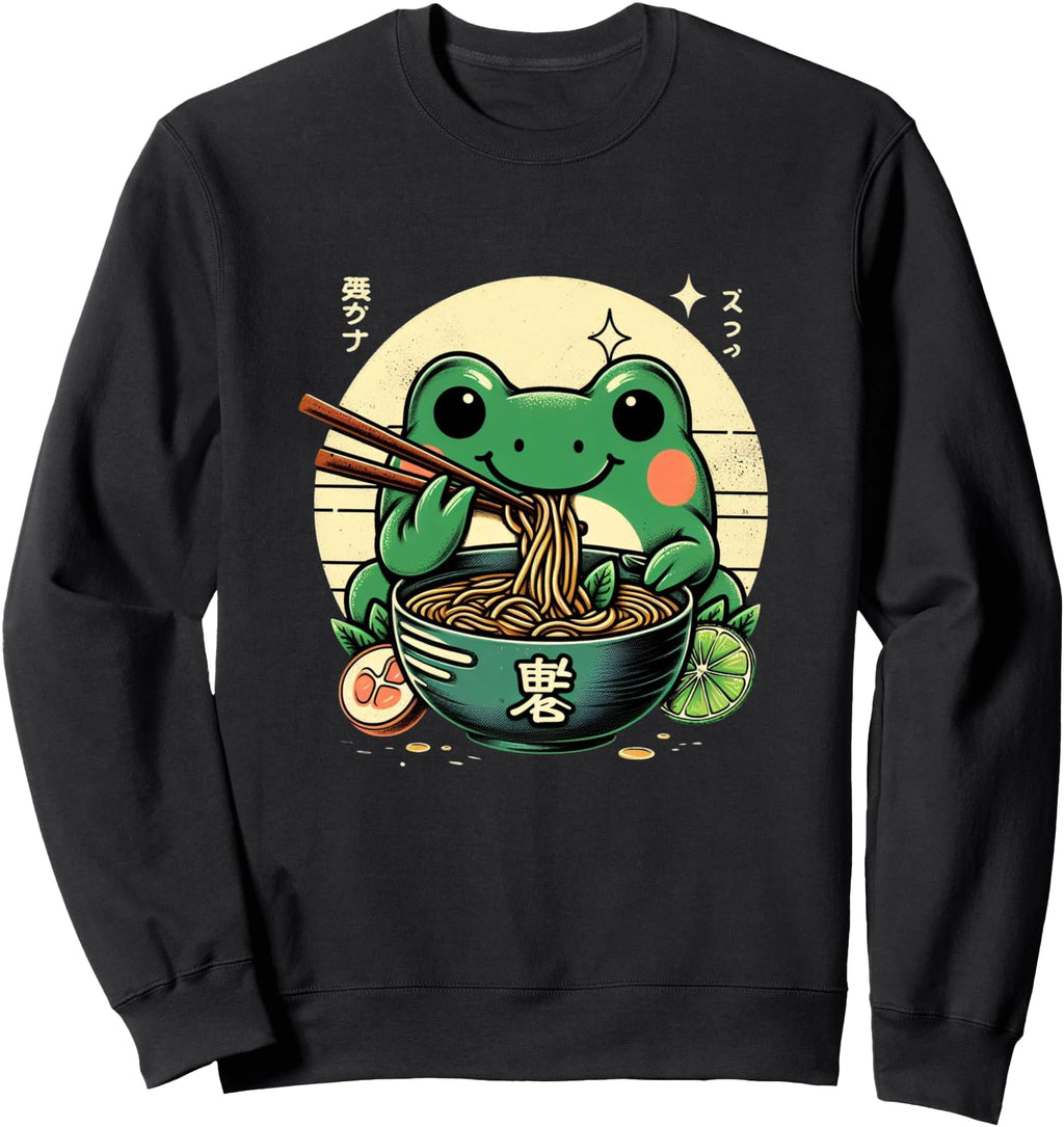 Frog Eating Ramen Kawaii Neko Sweatshirt - Novelty Apparel for Adults - T-Shirt, Sweatshirt, Hoodie