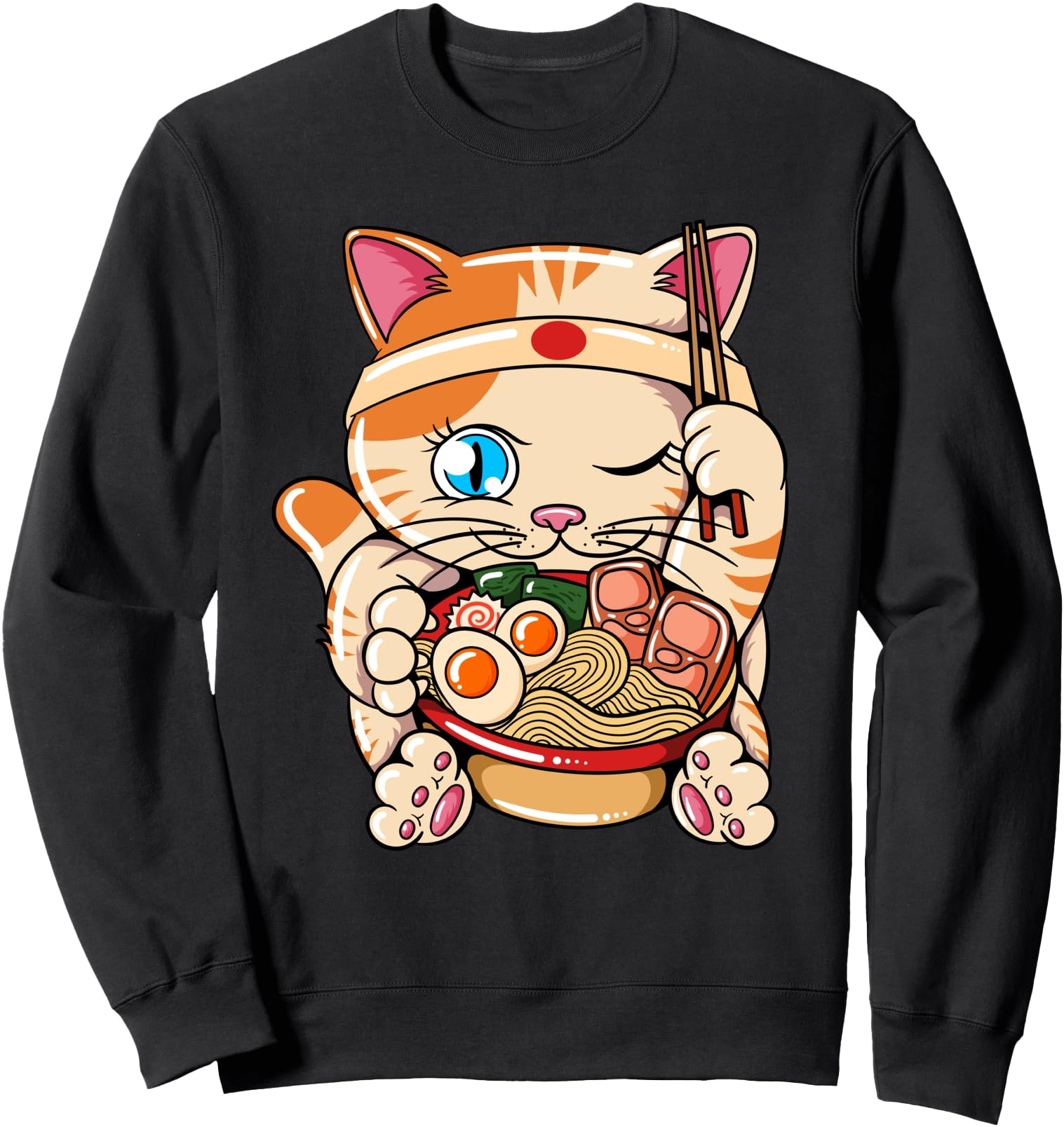 Ramen Eating Cat Kawaii Anime Baka T-Shirt - Casual Everyday Wear Unisex - T-Shirt, Sweatshirt, Hoodie