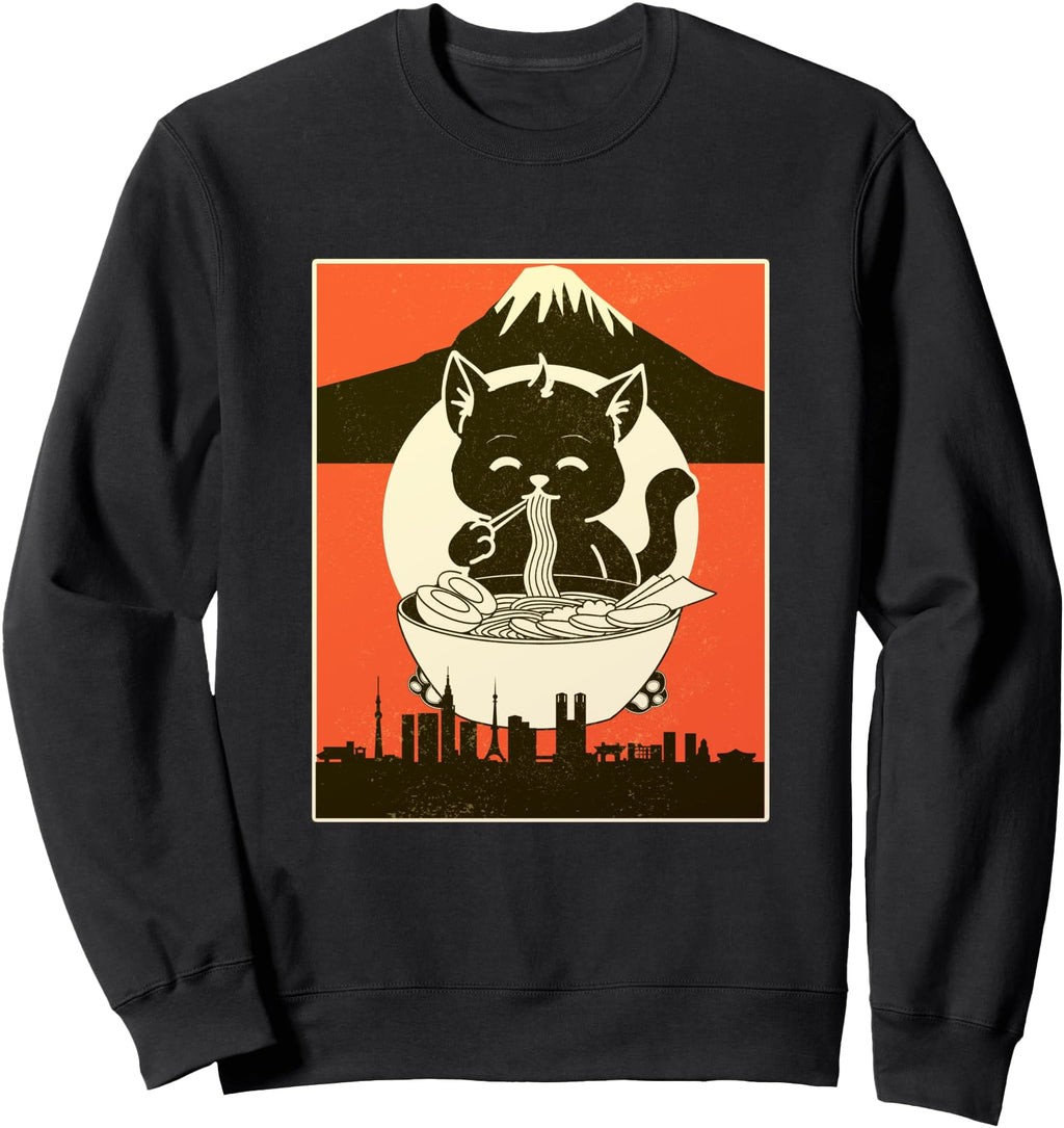Handcrafted Ramen Cat Japanese Kawaii Sweatshirt - Graphic Print Unisex - T-Shirt, Sweatshirt, Hoodie