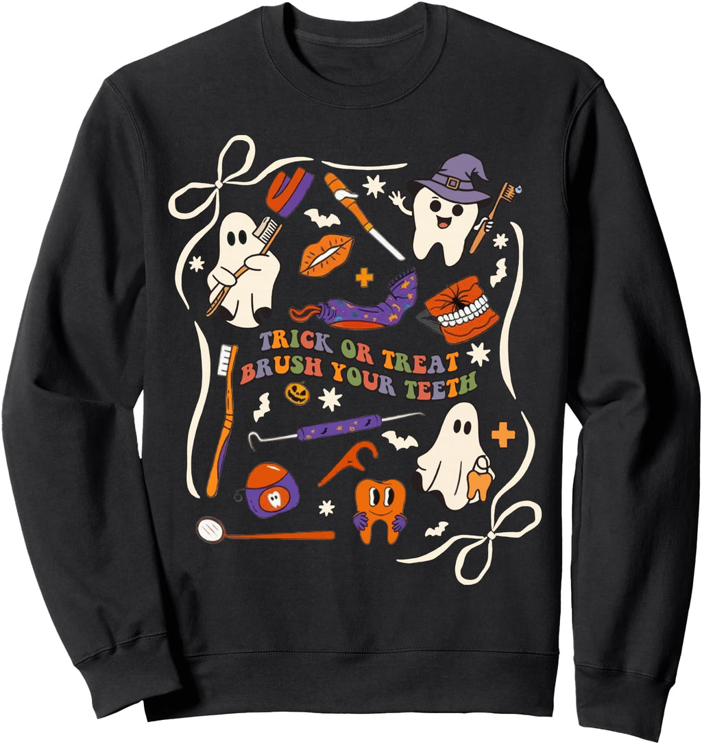 Trick Or Treat Brush Your Teeth Hoodie - Minimalist Print for Adults - T-Shirt, Sweatshirt, Hoodie