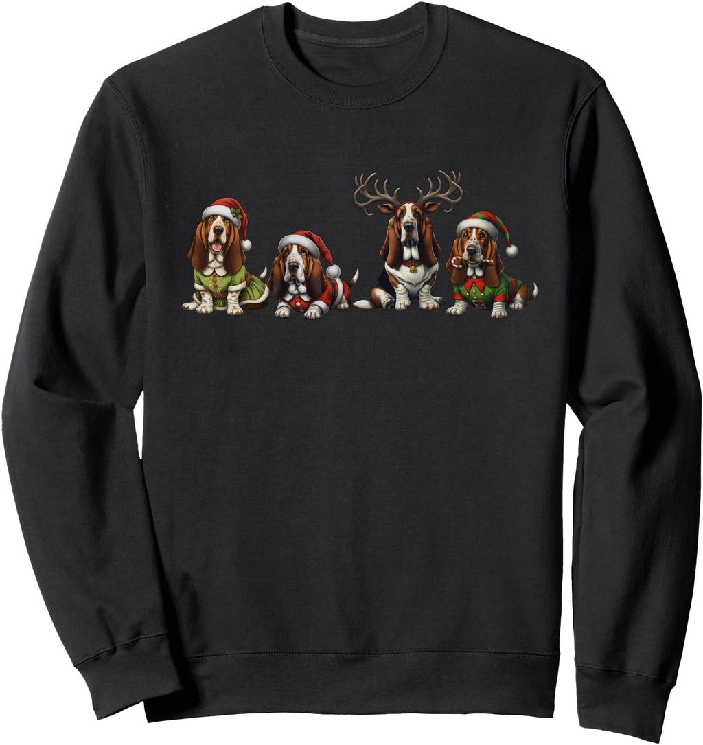 Exclusive Basset Hound Dog Santa Hat Hoodie - Unique Graphic Men Women - T-Shirt, Sweatshirt, Hoodie