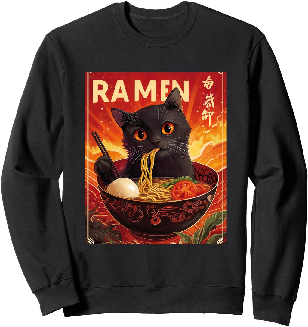 Cat Eats Ramen Japan Japanese Anime Sweatshirt - Novelty Apparel Unisex - T-Shirt, Sweatshirt, Hoodie