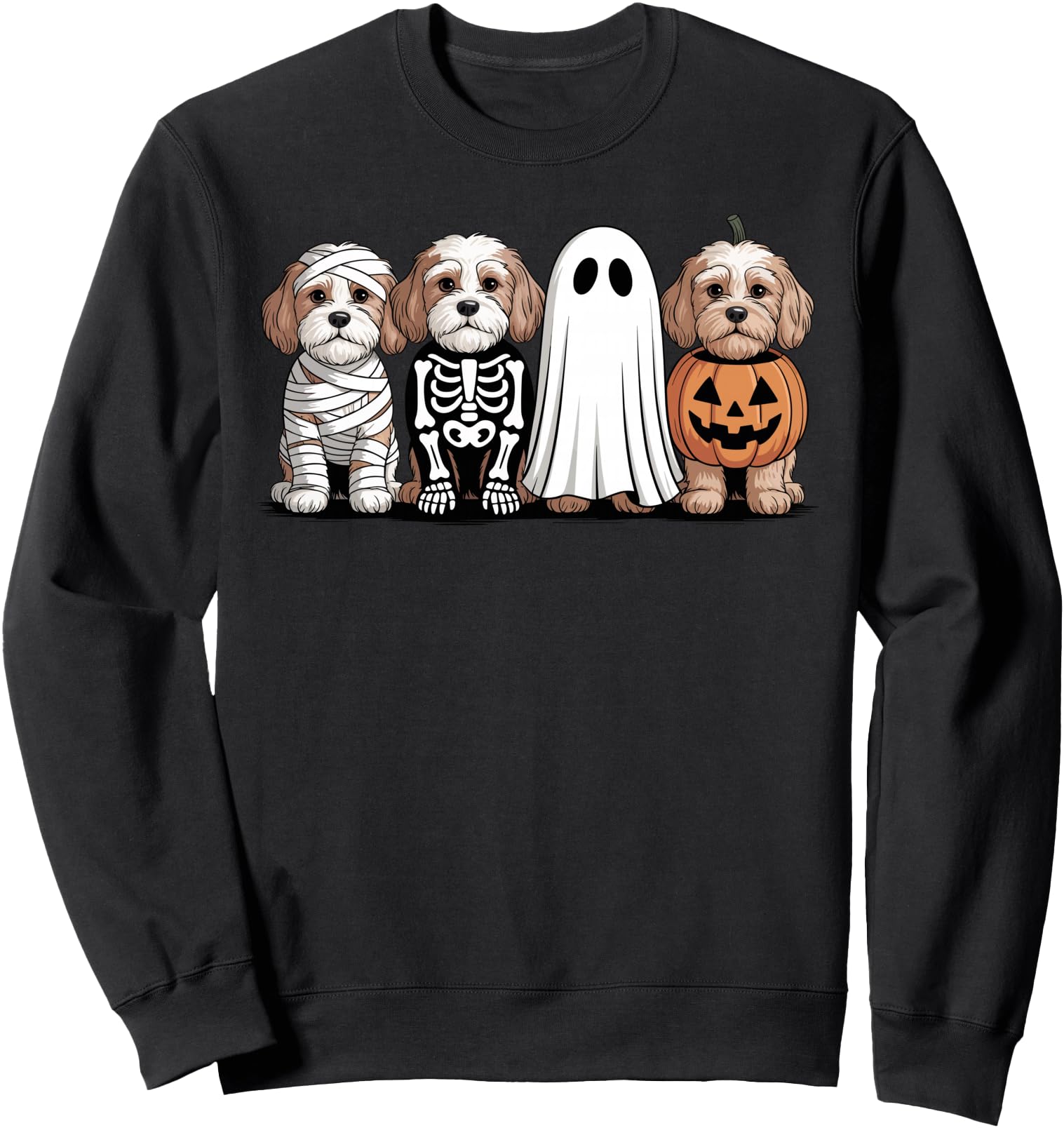 Handcrafted Spooky Ghost Cavapoo Sweatshirt - Custom Art Print for Adults - T-Shirt, Sweatshirt, Hoodie