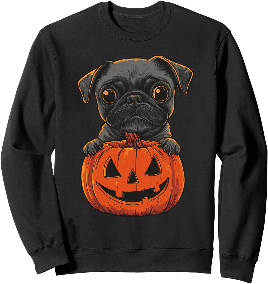 Original Black Pug Jack O Lantern Sweatshirt - Minimalist Print for Adults - T-Shirt, Sweatshirt, Hoodie