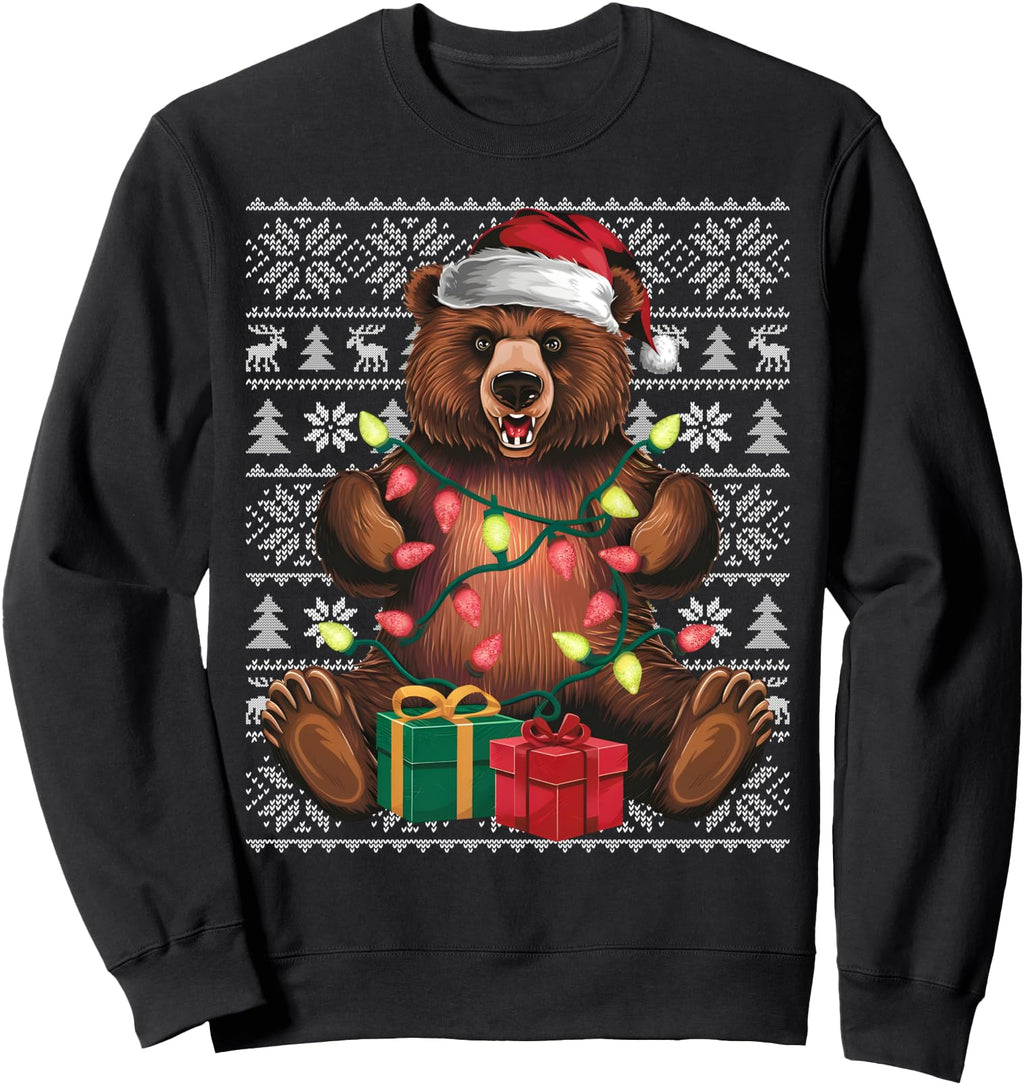 Exclusive Ugly Santa Hat Grizzly Bear Hoodie - Trendy Graphic Men Women - T-Shirt, Sweatshirt, Hoodie