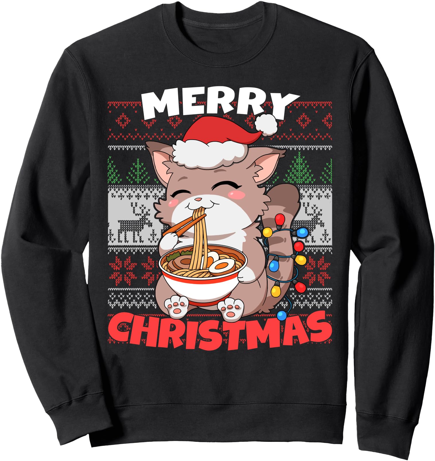 Exclusive Anime Kawaii Cat Santa Sweatshirt - Minimalist Print Men Women - T-Shirt, Sweatshirt, Hoodie