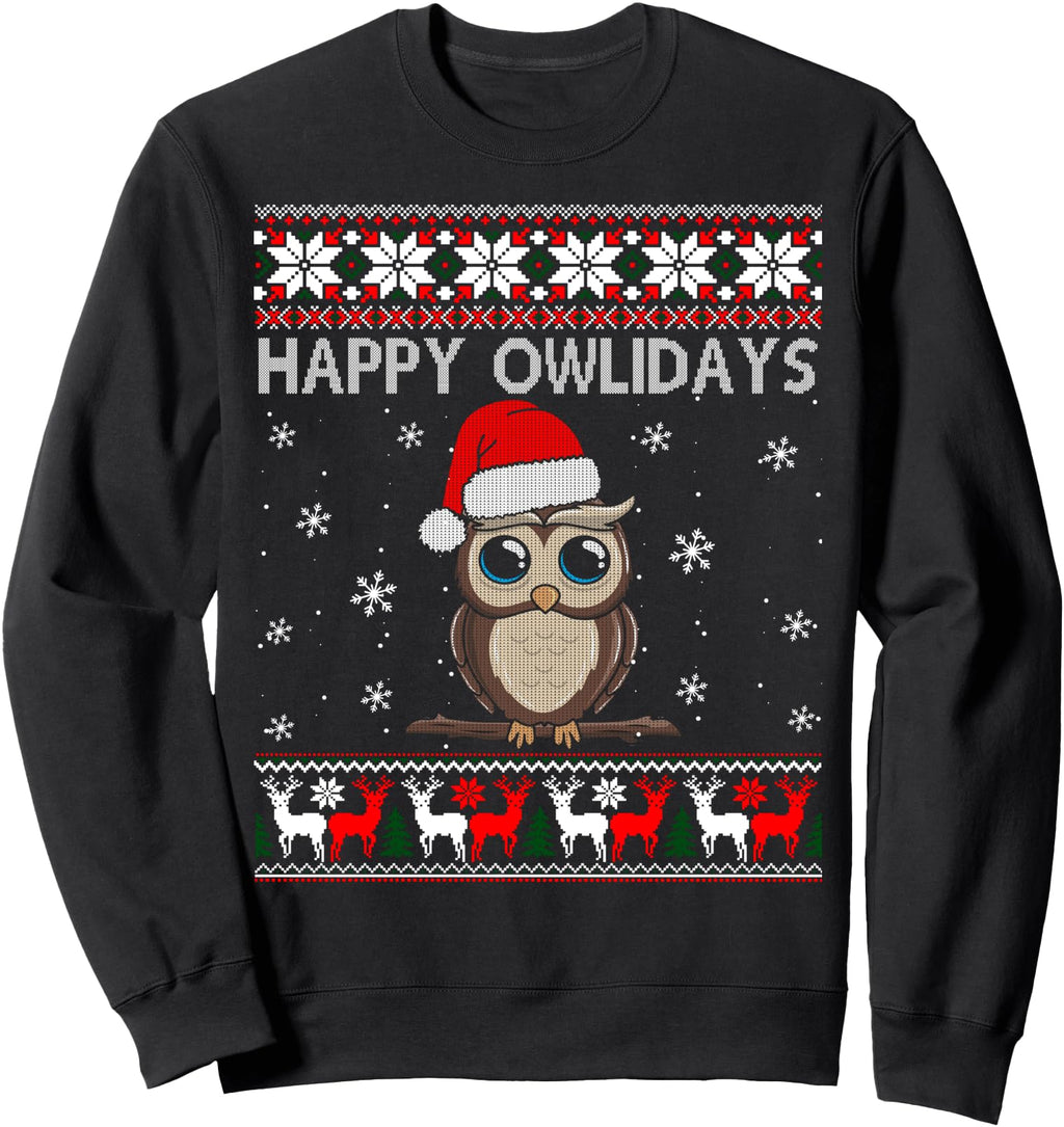 Happy Owlidays Owl Ugly Sweaters Artist Hoodie - Novelty Apparel Unisex - T-Shirt, Sweatshirt, Hoodie