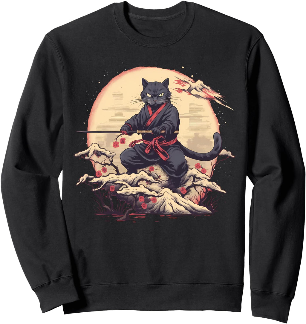 Exclusive Japanese Art Cat Ninja Ukiyo E Sweatshirt - Graphic Print Unisex - T-Shirt, Sweatshirt, Hoodie