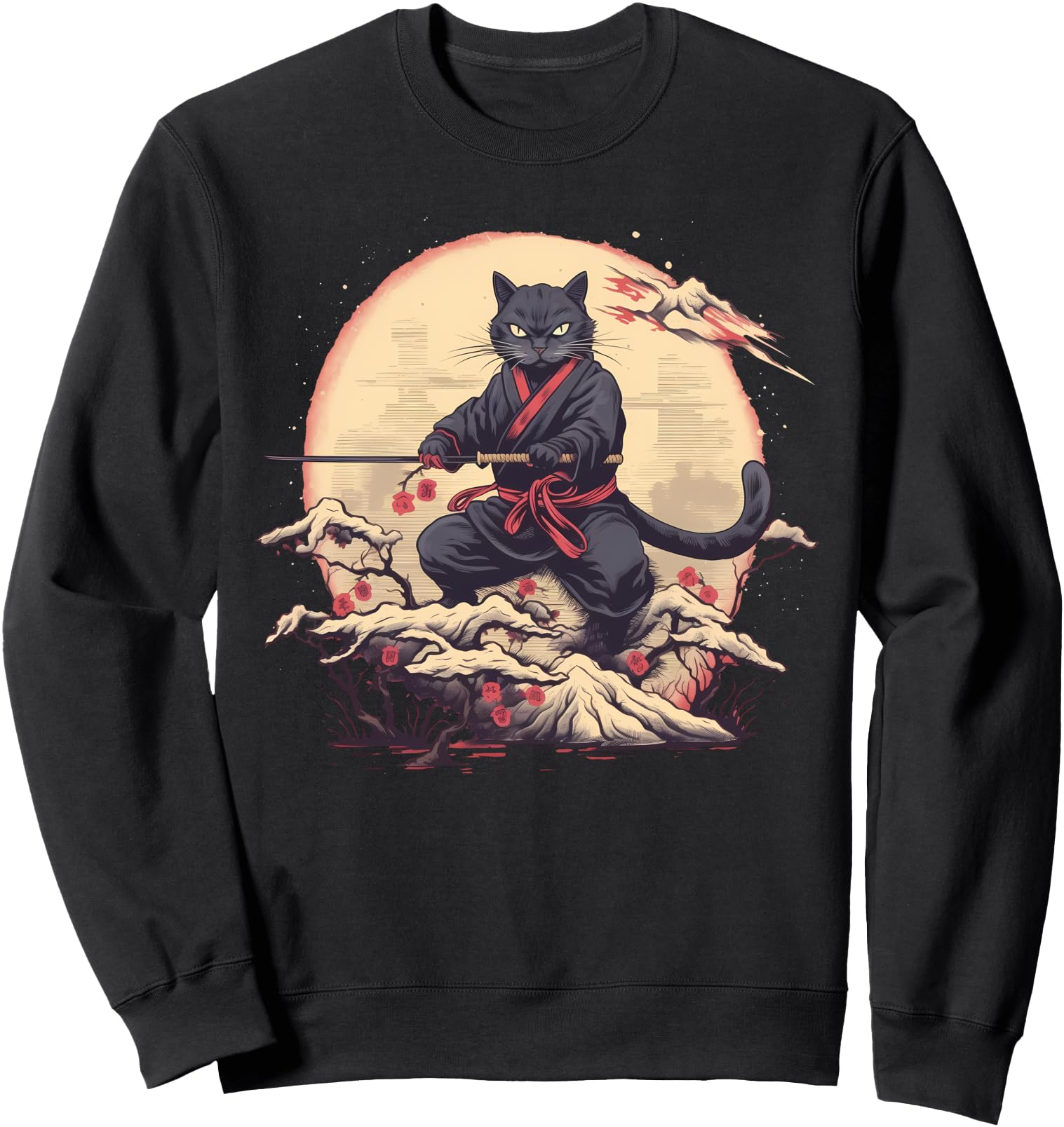 Exclusive Japanese Art Cat Ninja Ukiyo E Sweatshirt - Graphic Print Unisex - T-Shirt, Sweatshirt, Hoodie