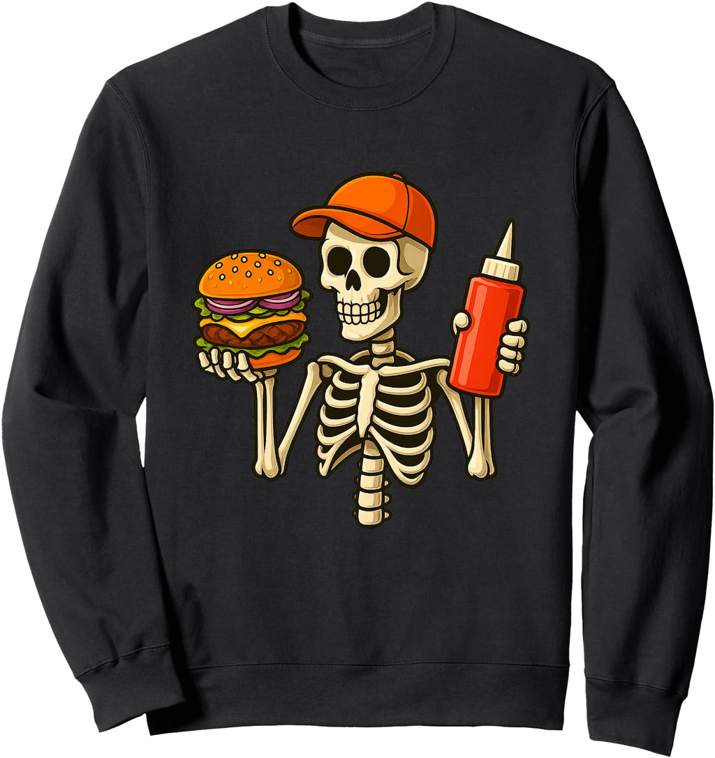 Halloween Burger Skeleton Foodie Burger Hoodie - Streetwear Style Unisex - T-Shirt, Sweatshirt, Hoodie