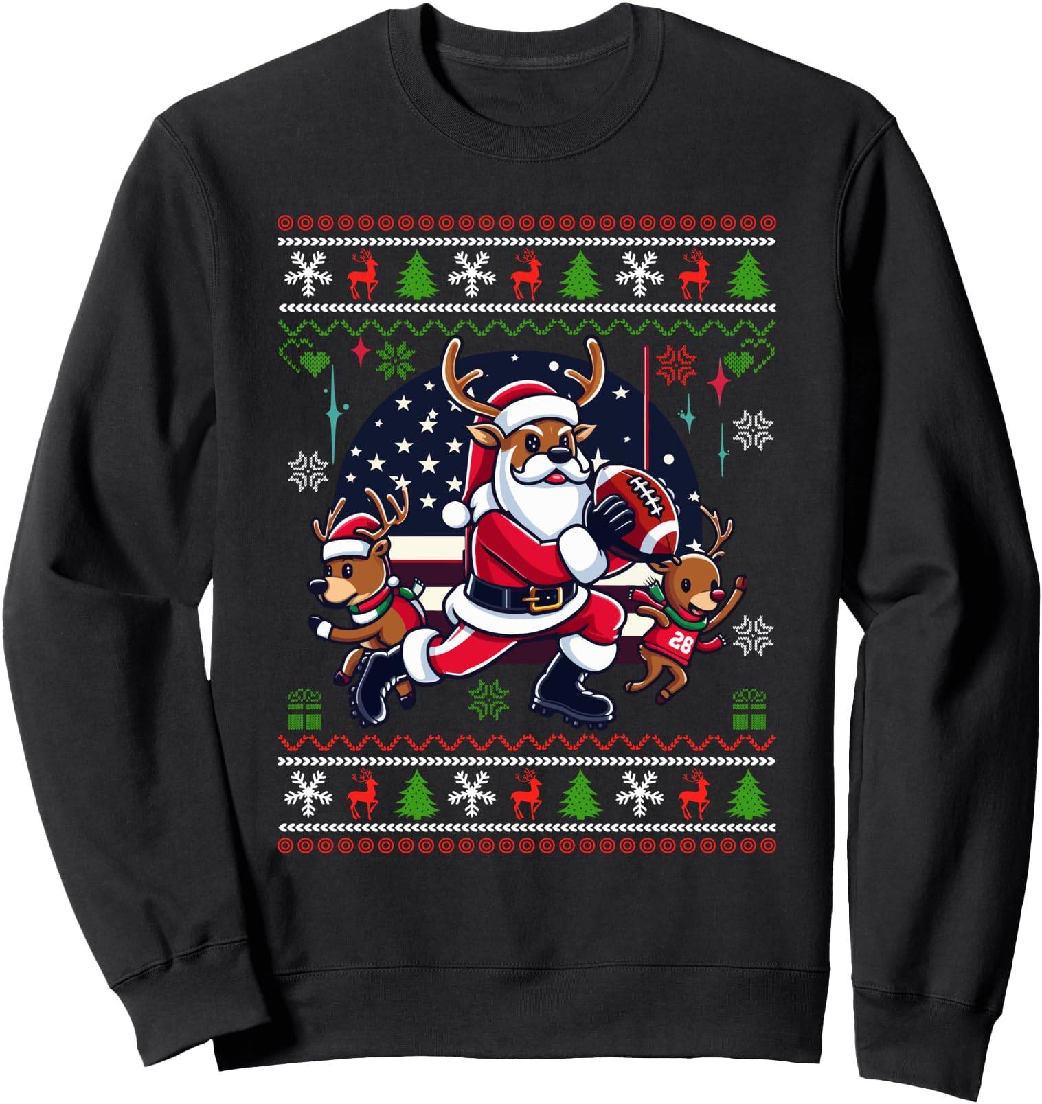 Santa Reindeer Play American Football Hoodie - Streetwear Style Men Women - T-Shirt, Sweatshirt, Hoodie