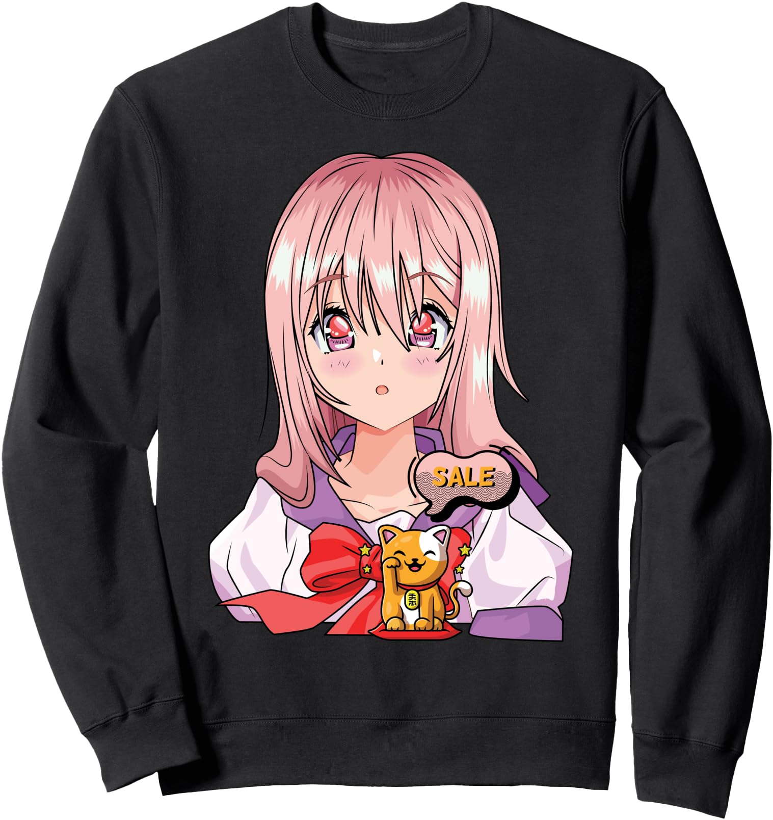 Handcrafted Kawaii Anime Neko Cat Hoodie - Minimalist Print Men Women - T-Shirt, Sweatshirt, Hoodie