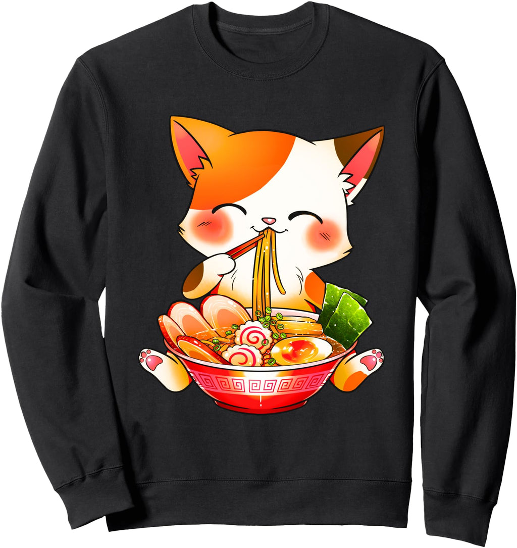 Handcrafted Ramen Cat Neko Anime Kawaii Hoodie - Novelty Apparel Unisex - T-Shirt, Sweatshirt, Hoodie
