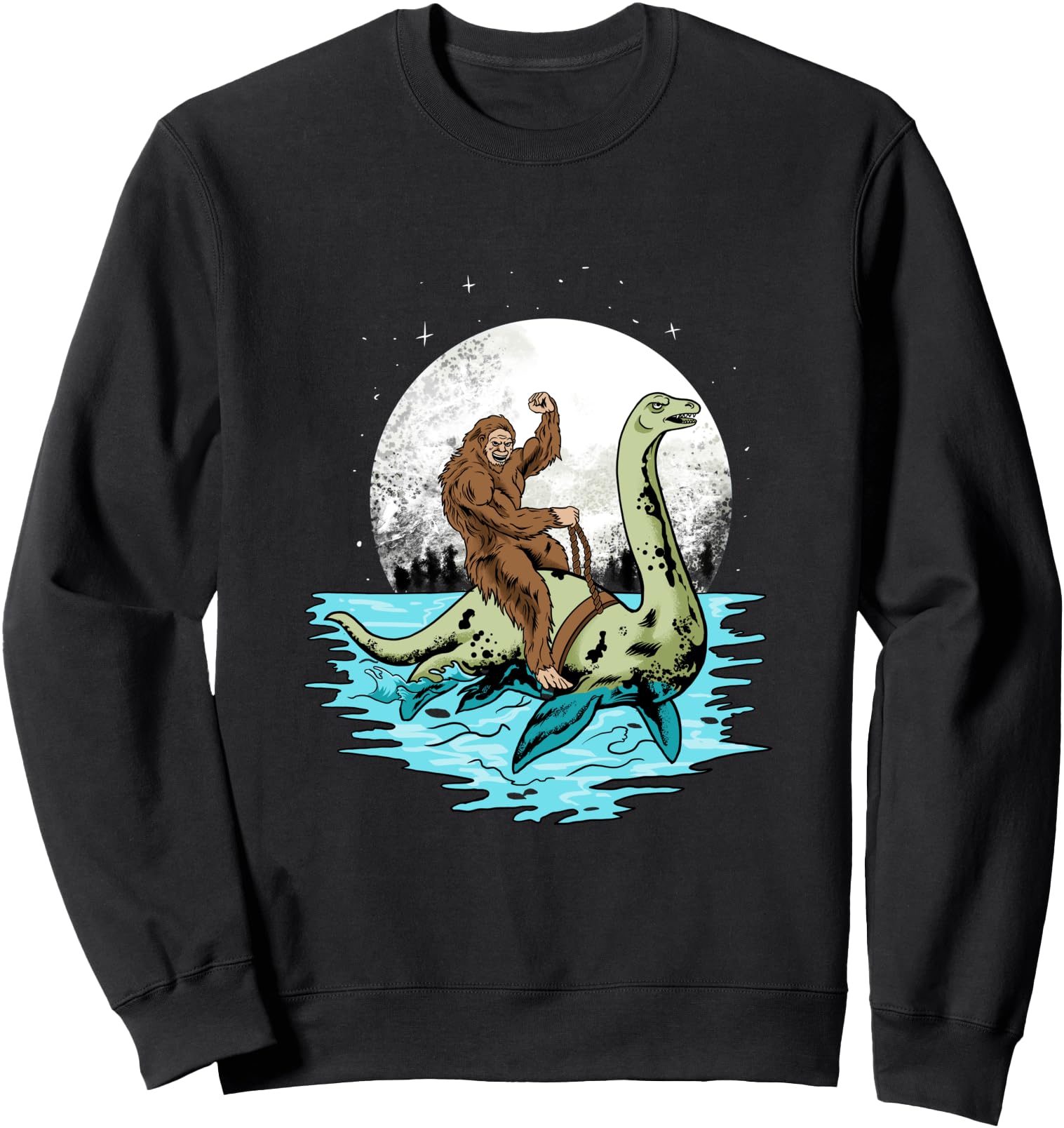 Authentic Bigfoot Sasquatch Riding Loch T-Shirt - Graphic Print Unisex - T-Shirt, Sweatshirt, Hoodie