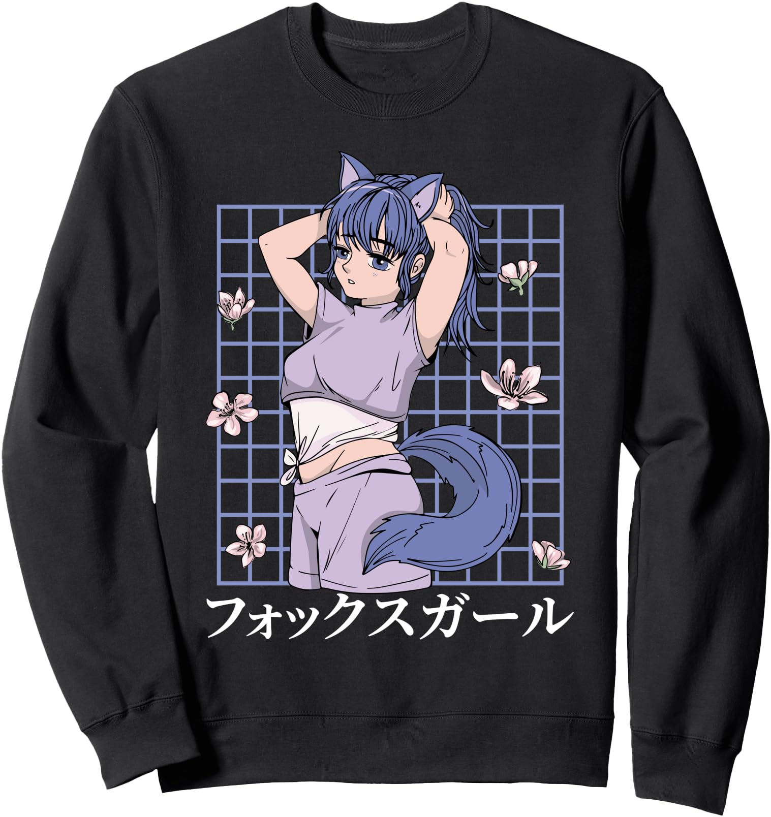 Kawaii Otaku Anime Fox Japanese Cherry Hoodie - Novelty Apparel for Adults - T-Shirt, Sweatshirt, Hoodie