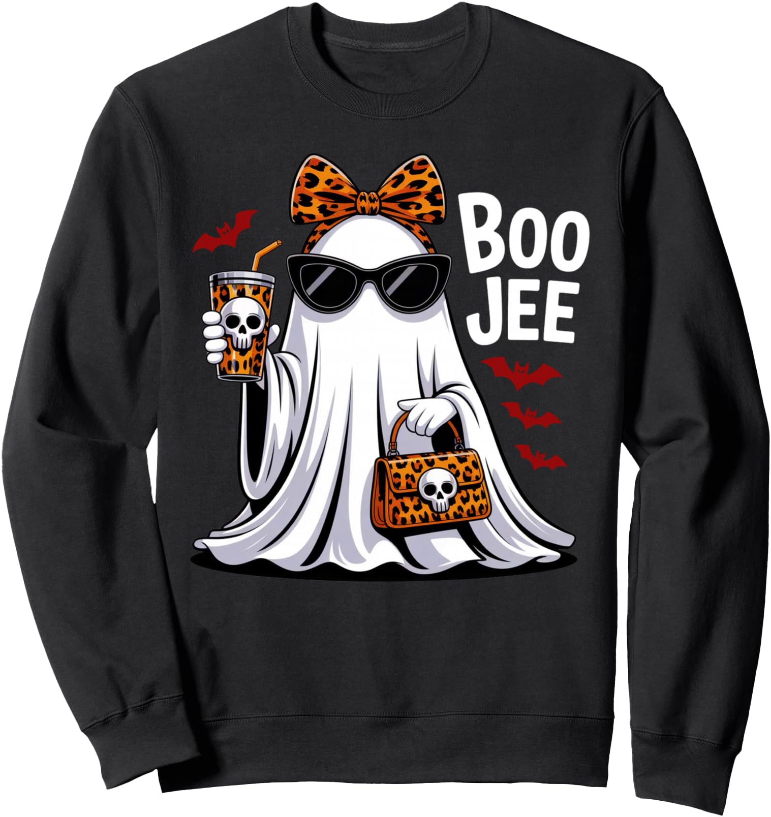 Coquette Leopard Ghost Coffee Boo Hoodie - Aesthetic Graphic for Adults - T-Shirt, Sweatshirt, Hoodie